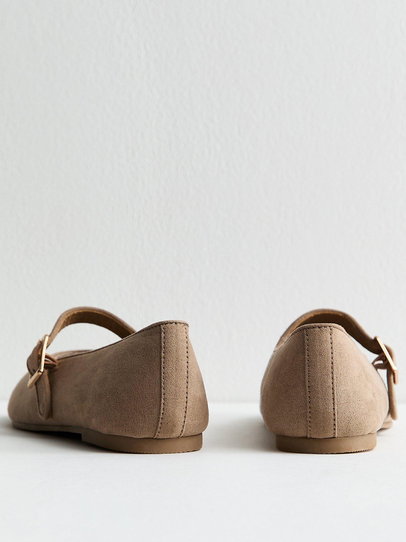 New Look Faux Suede High Vamp Mary Jane Ballerina Flats - Light Brown ...