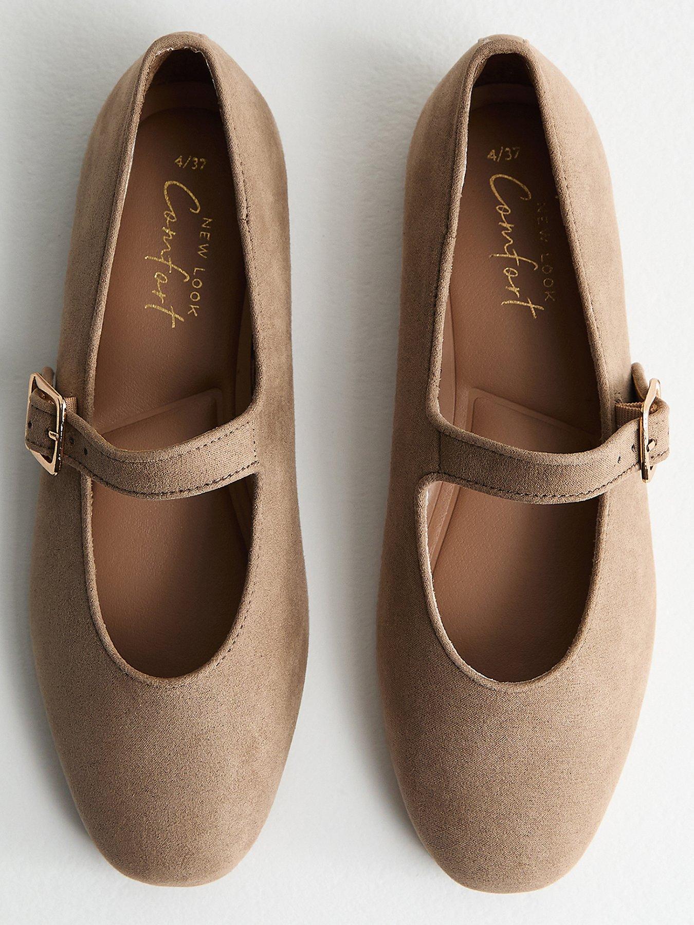 New Look Faux Suede High Vamp Mary Jane Ballerina Flats - Light Brown ...