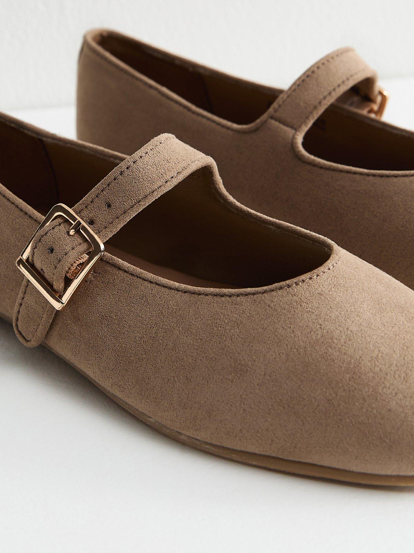 New Look Faux Suede High Vamp Mary Jane Ballerina Flats - Light Brown ...