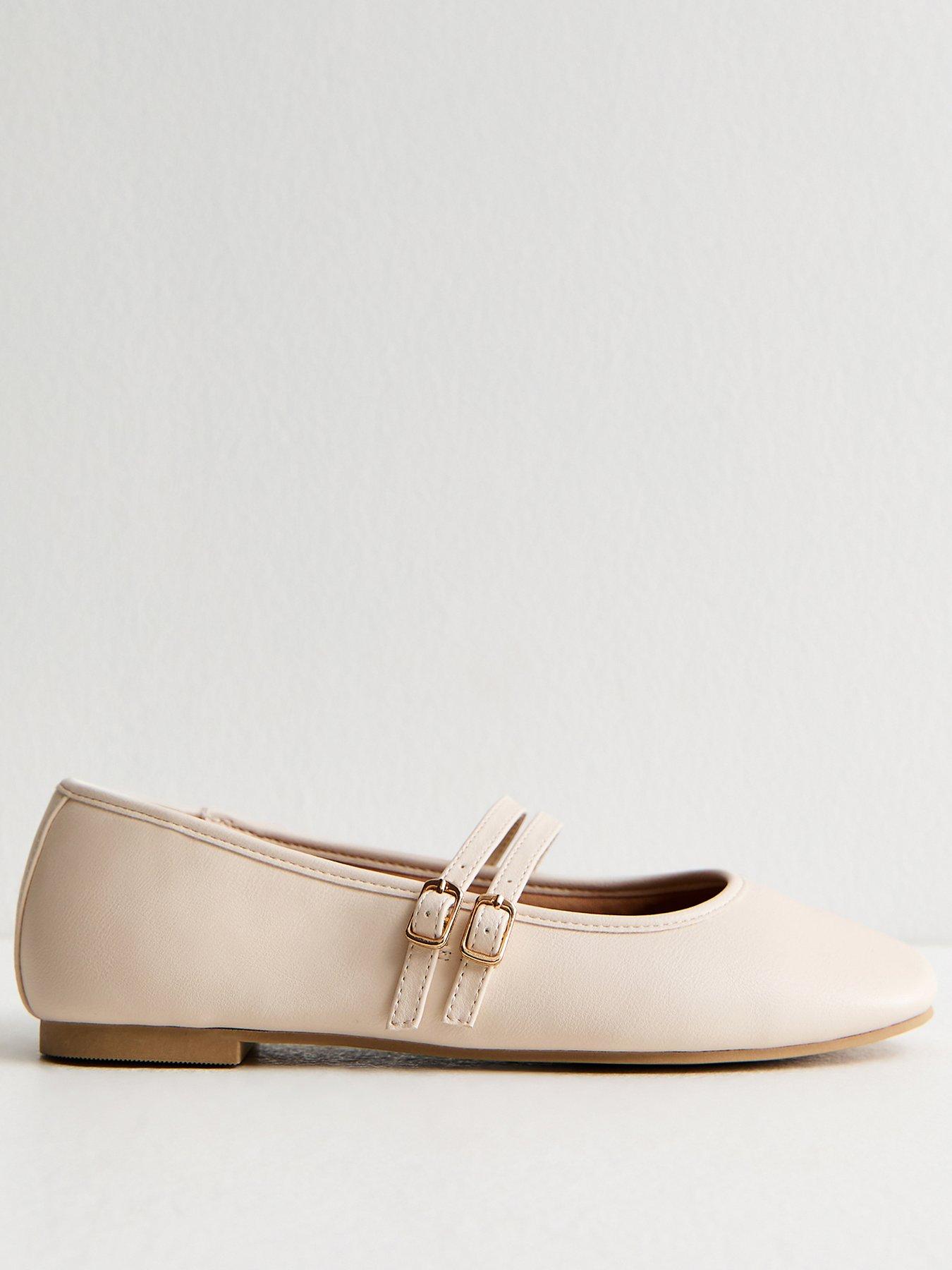 New Look Faux Leather Double Strap Mary Jane Ballet Flats - Off-White ...
