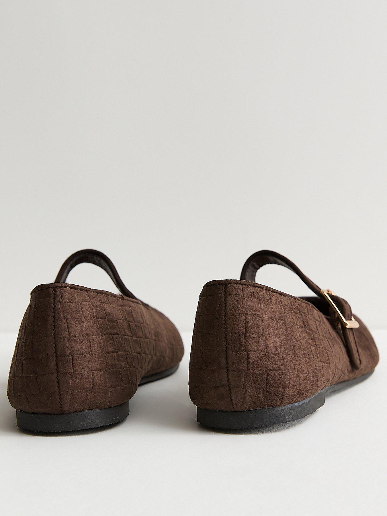 New Look Textured Faux Suede Buckled Mary Jane Flats - Brown | Very