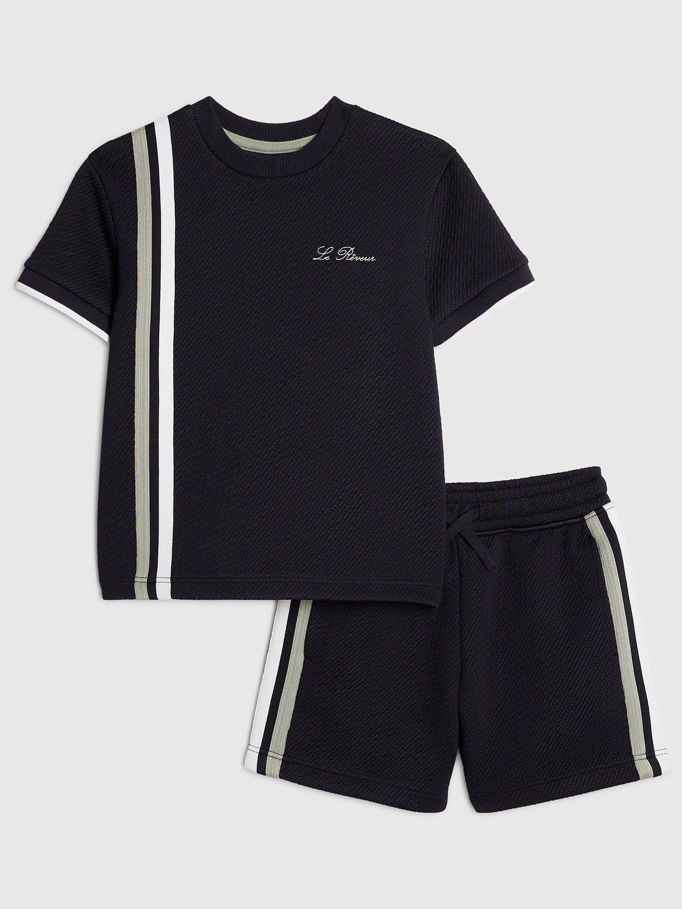 River Island Mini Boys Oversized Textured T-Shirt & Shorts Set, Navy, Size Age: 18-24 Months