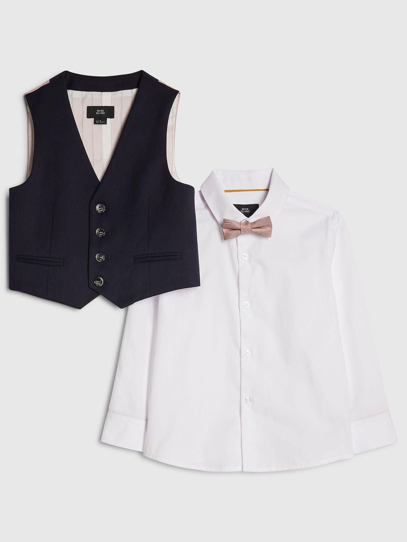River Island Mini Boys Tailored Waistcoat Suit Jacket Set, Navy, Size Age: 18-24 Months