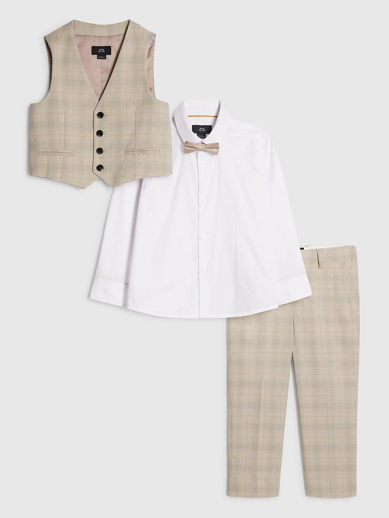 River Island Mini Boys Check Waistcoat 3 Piece Set - Beige