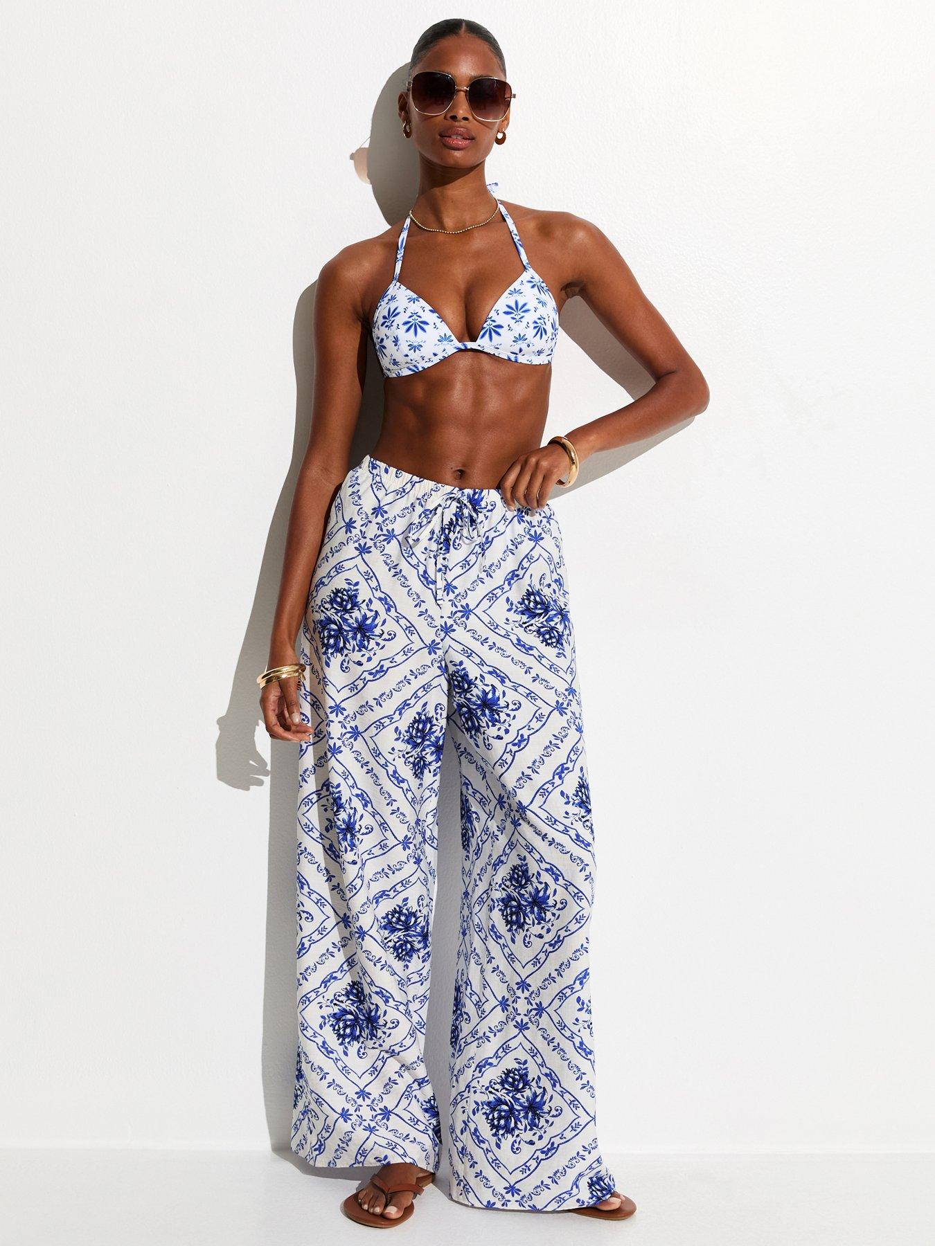 New Look White Tile Pattern Beach Wide Leg Trousers