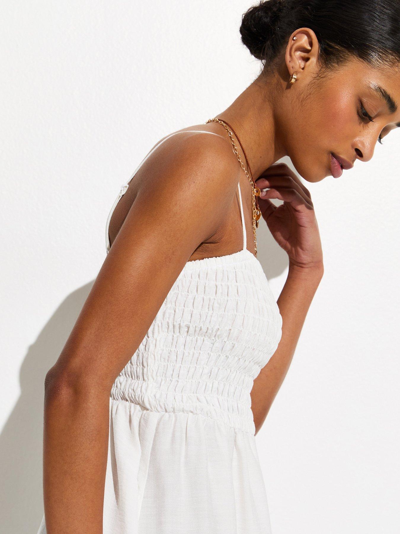 Image 4 of 5 of New Look White Lace Trim Shirred Mini Dress