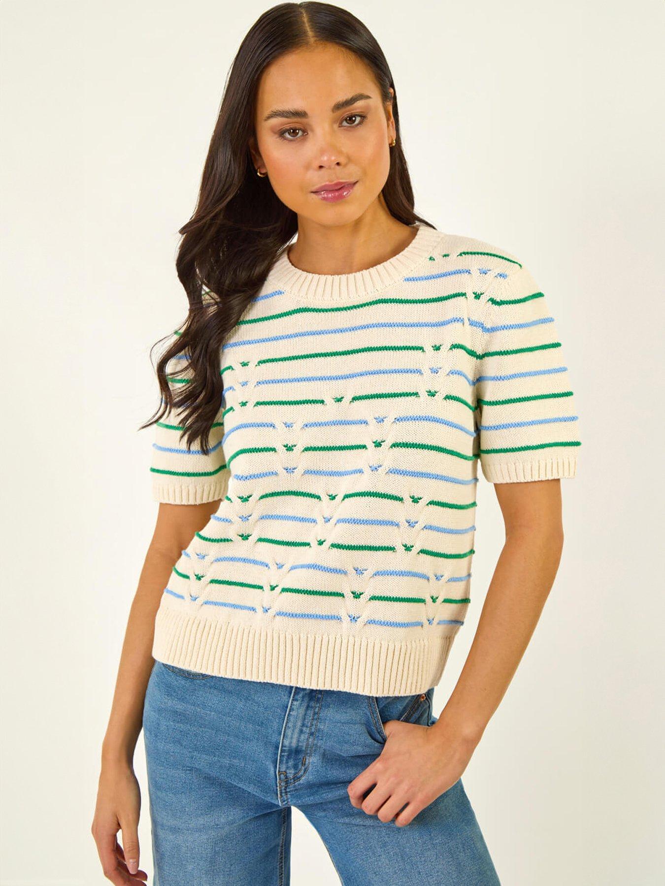 Roman Petite Cable Knit Stripe Jumper