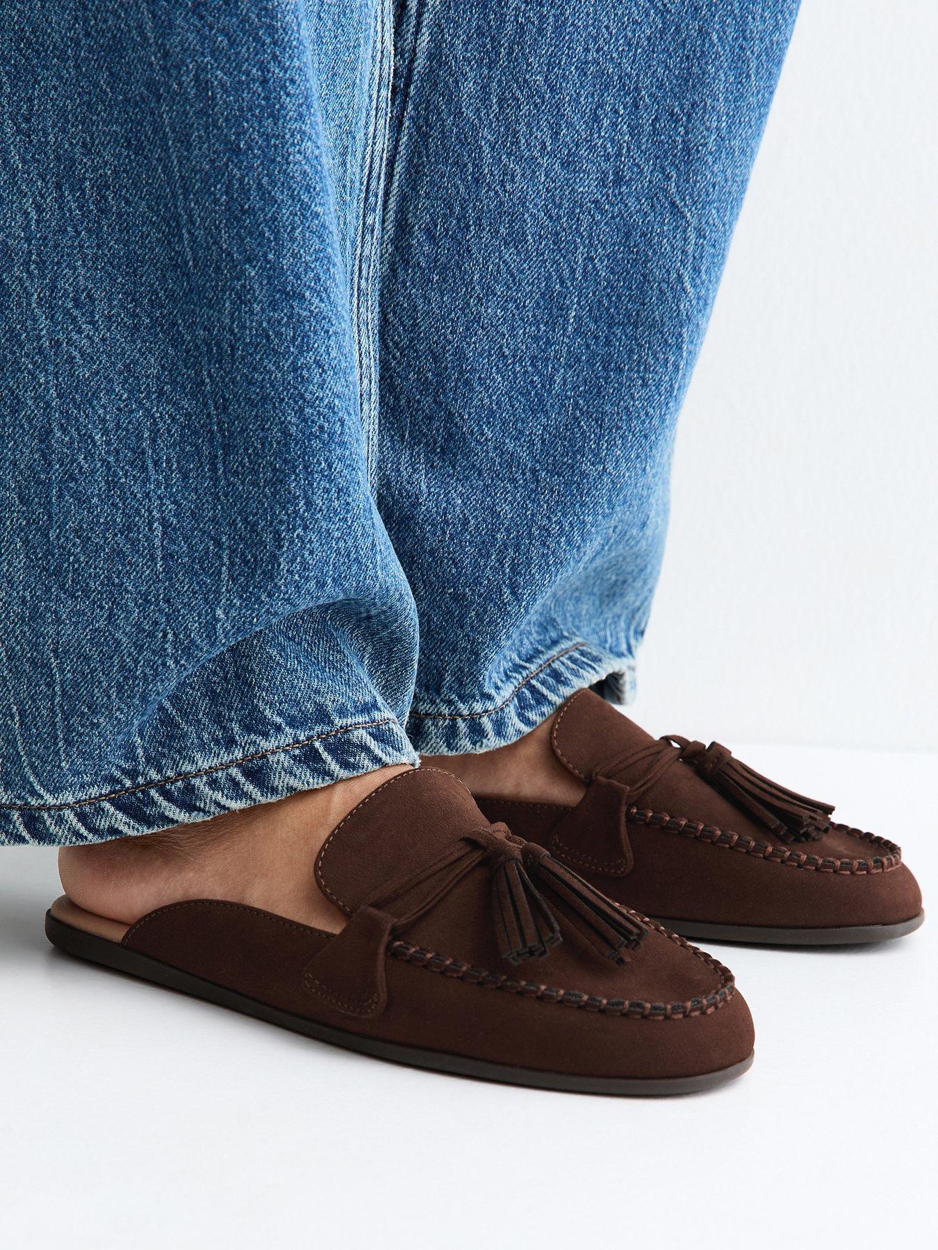 New Look Faux Suede Flat Tassel Loafer Mules - Brown | Very
