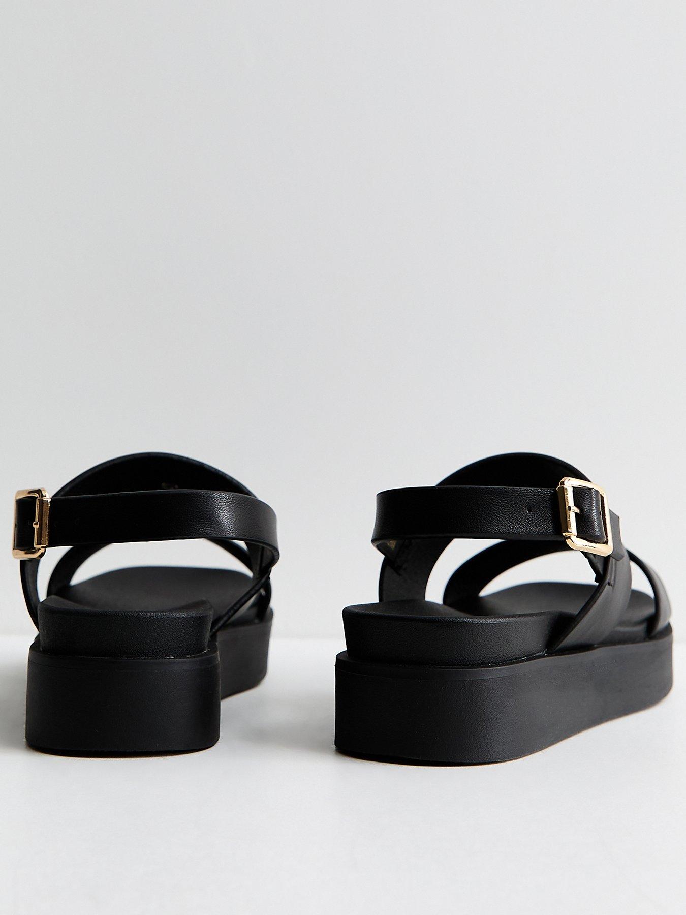 New Look Faux Leather Hardware Detail Flatform Sandals - Black | Very