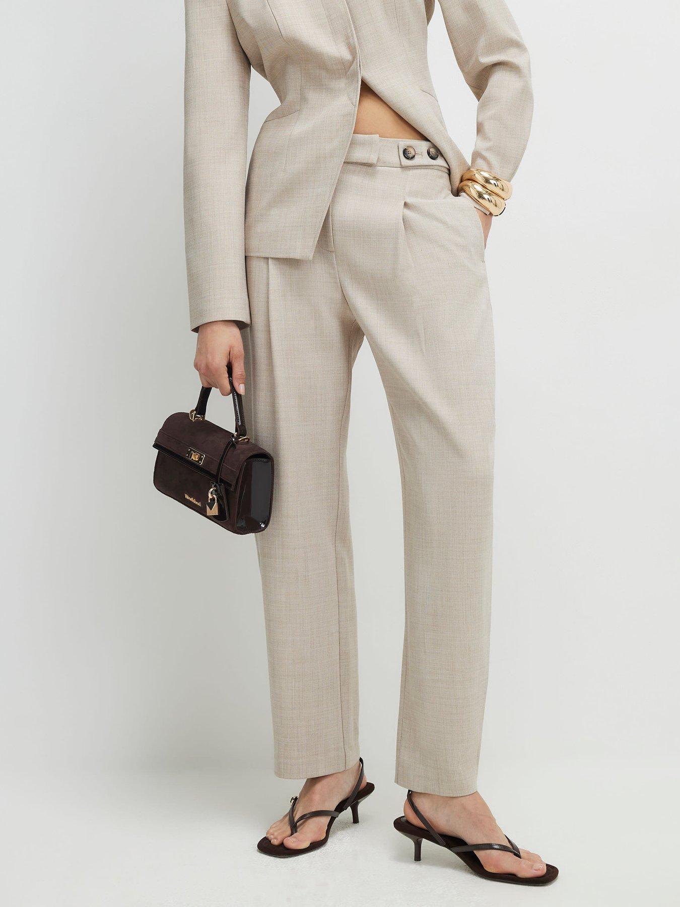Image 1 of 4 of River Island Soft Tailored Barrel Trousers - Cream