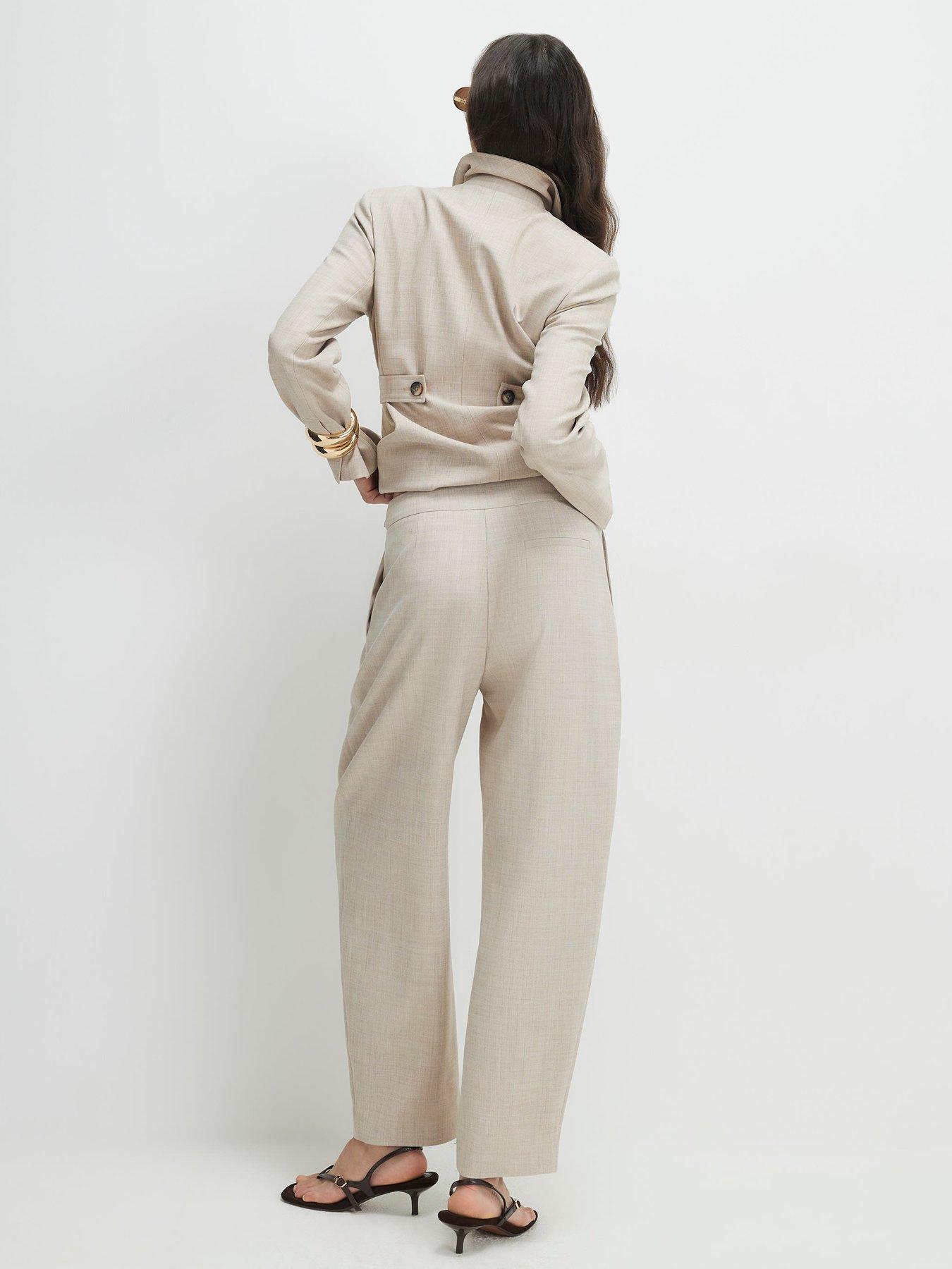 Image 2 of 4 of River Island Soft Tailored Barrel Trousers - Cream