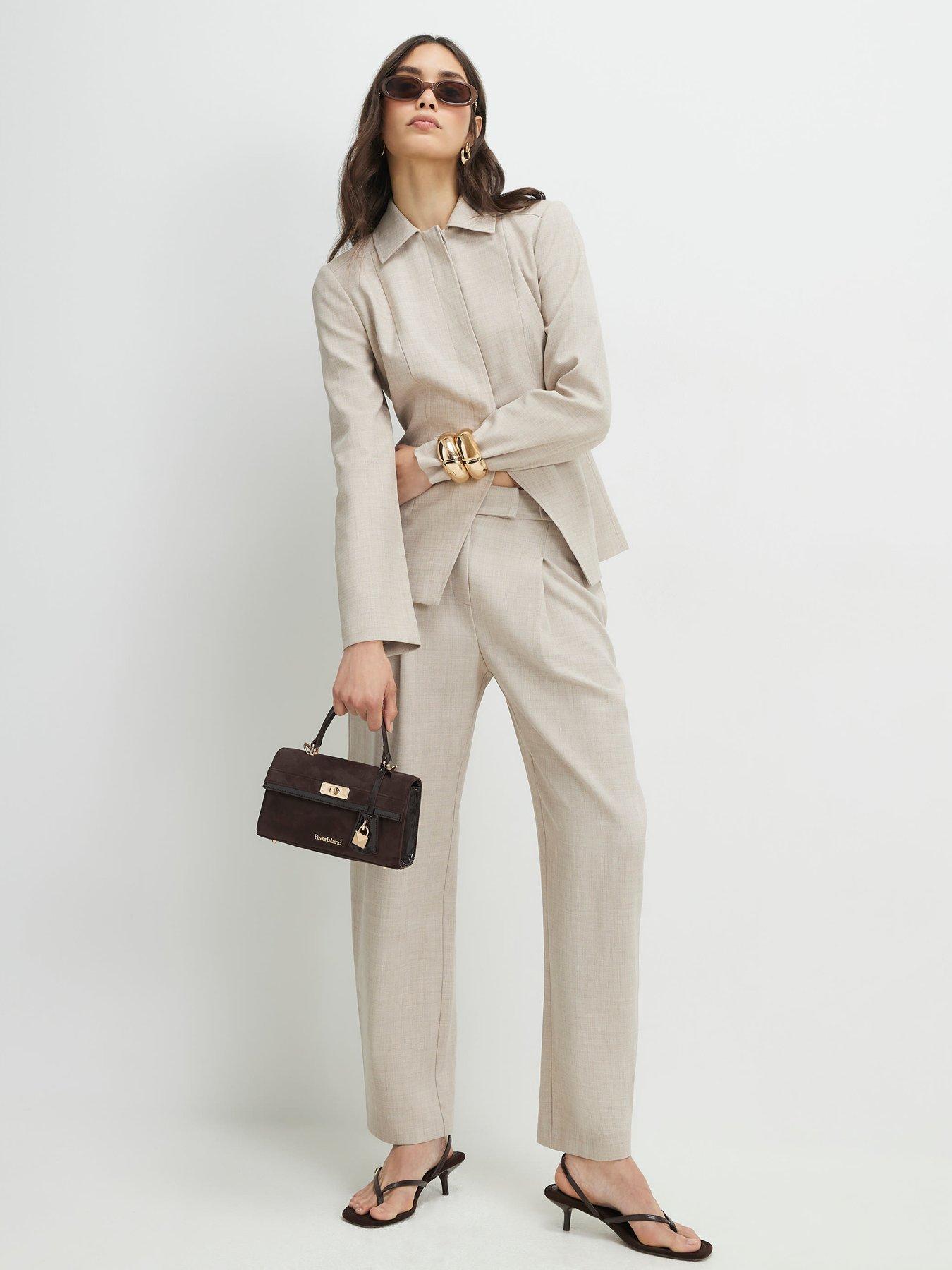 Image 3 of 4 of River Island Soft Tailored Barrel Trousers - Cream