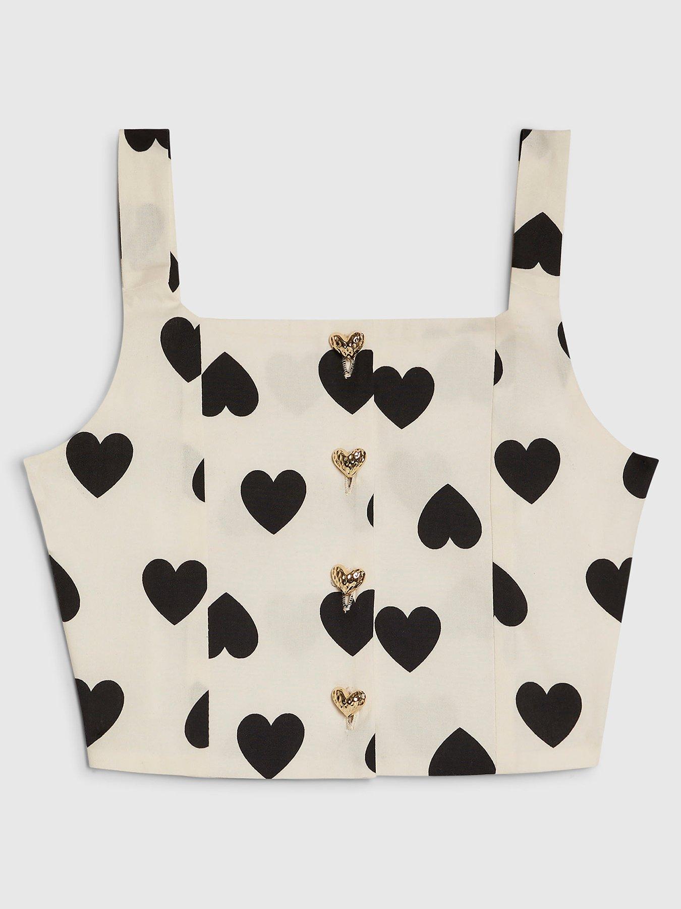 Image 2 of 5 of River Island Older Girls Heart Print Bow Top - White