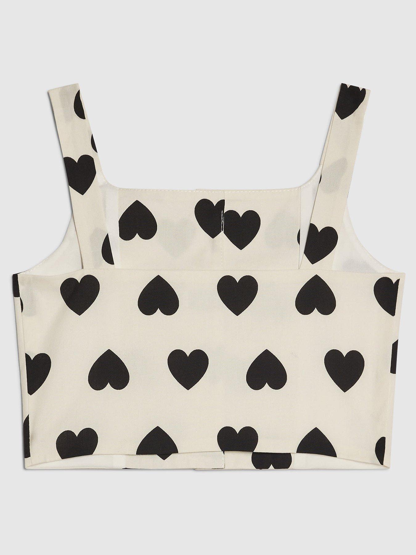 Image 3 of 5 of River Island Older Girls Heart Print Bow Top - White