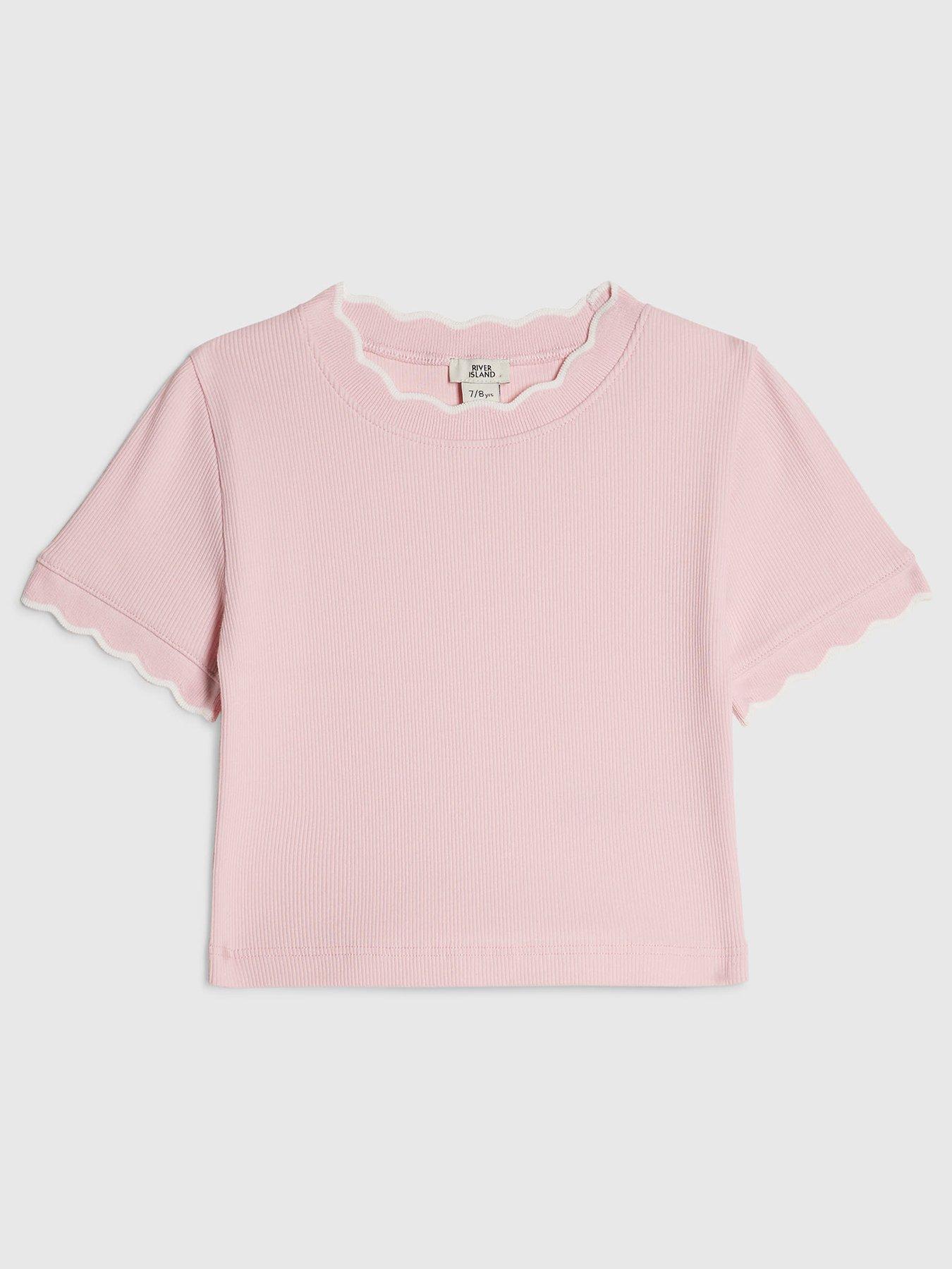 River Island Older Girls Scallop Edge T-Shirt - Light Pink