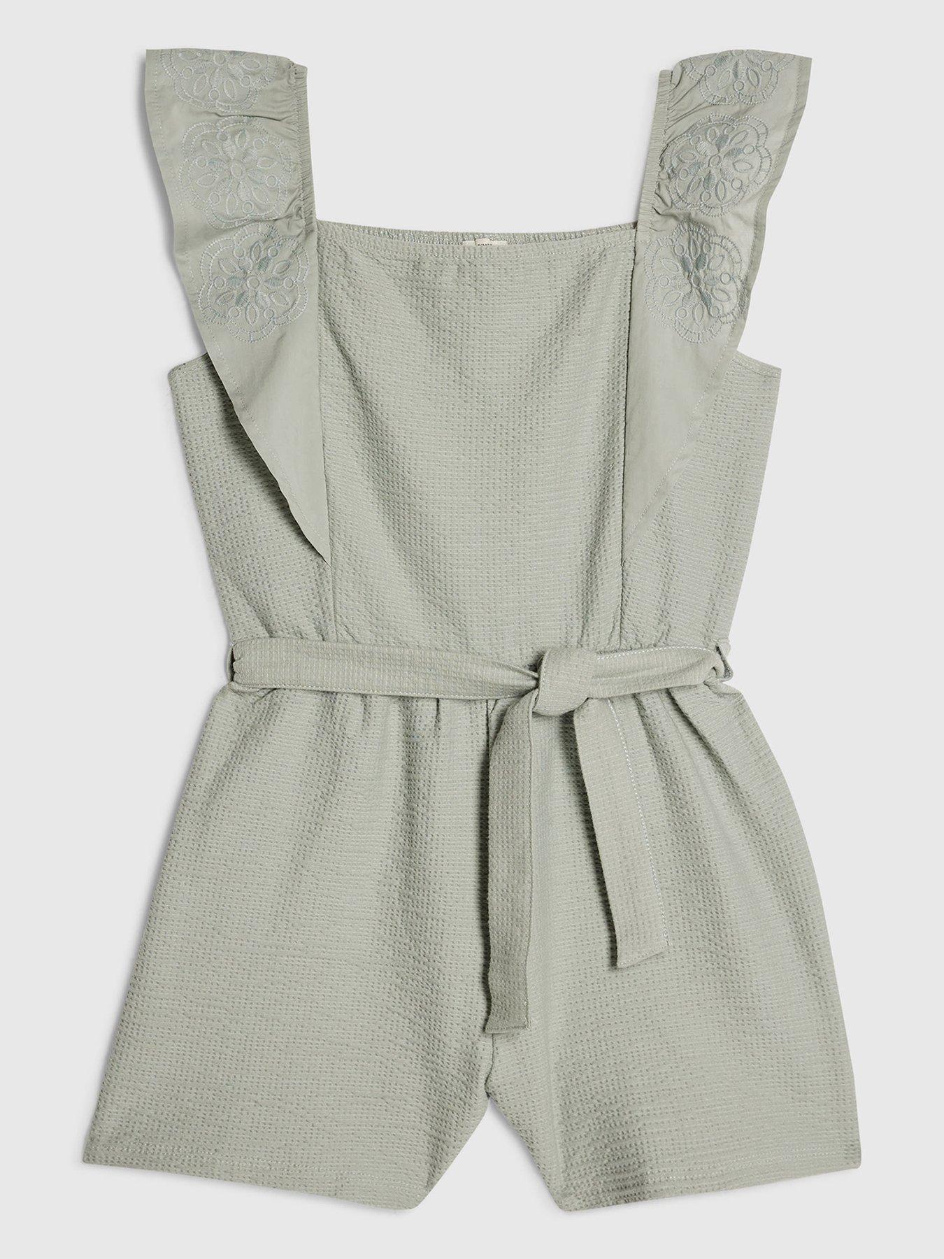 River Island Older Girls Shirred Floral Playsuit - Green