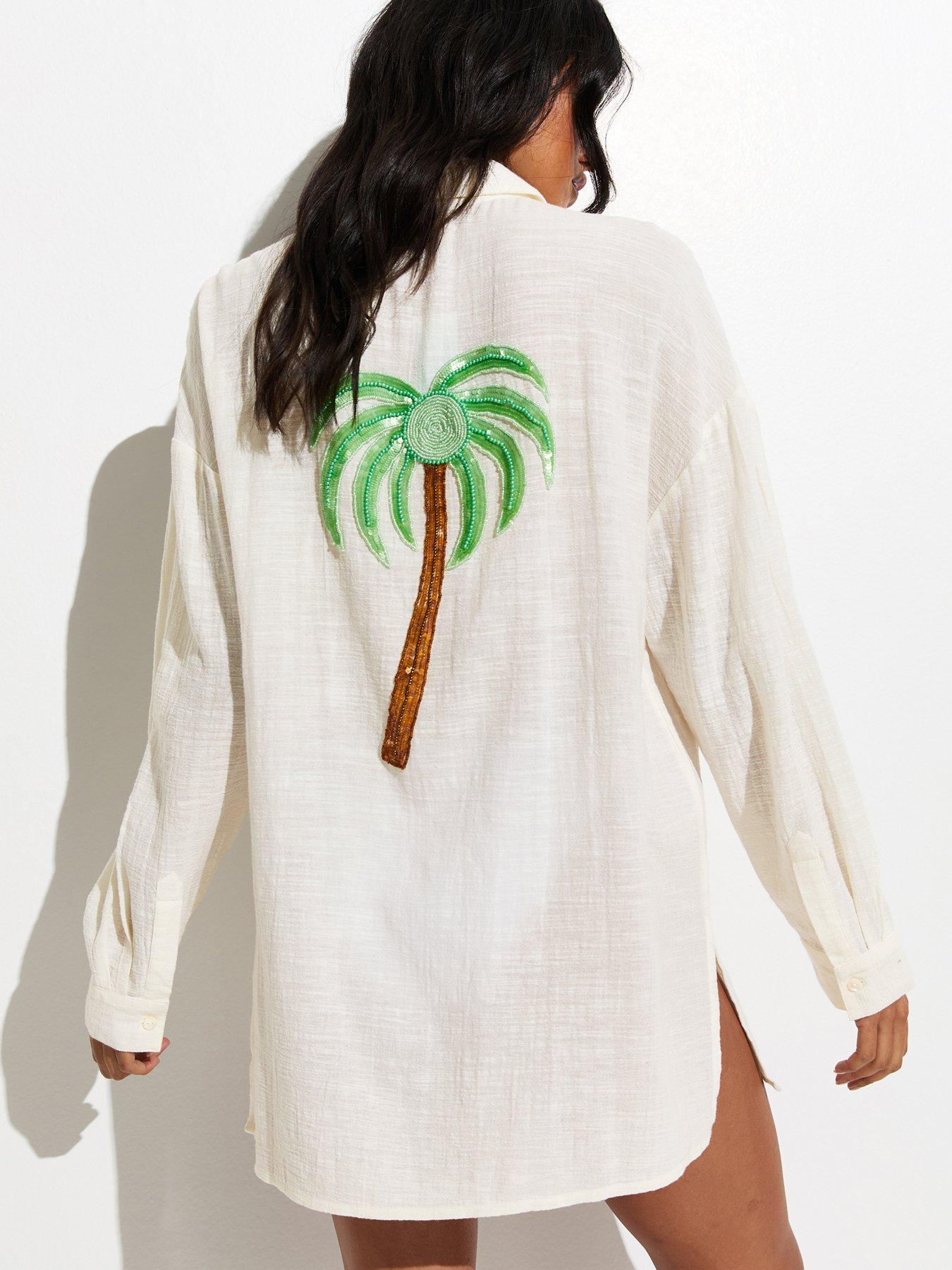 Image 2 of 5 of New Look White Bead Embellished Oversized Shirt