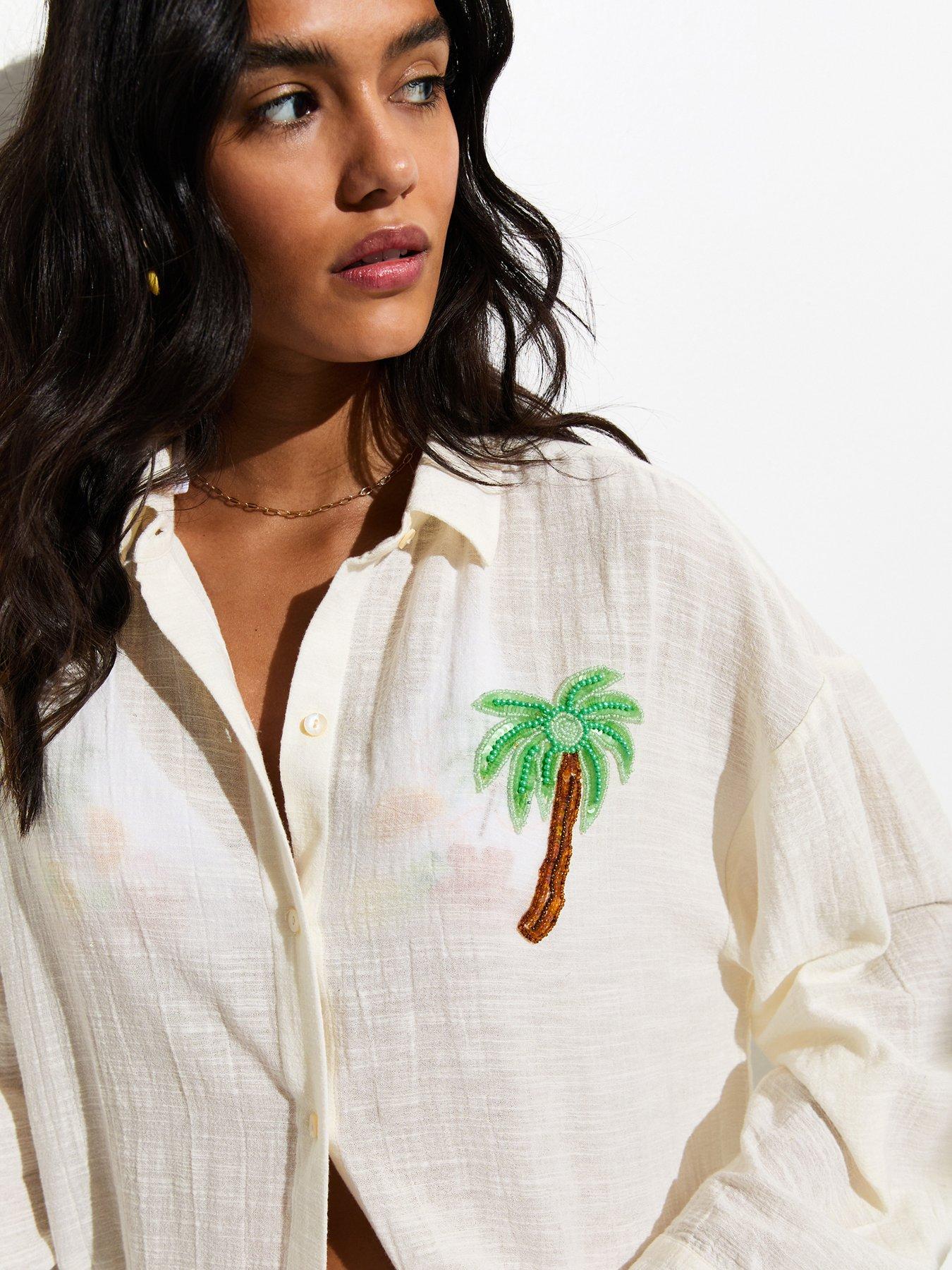 Image 4 of 5 of New Look White Bead Embellished Oversized Shirt