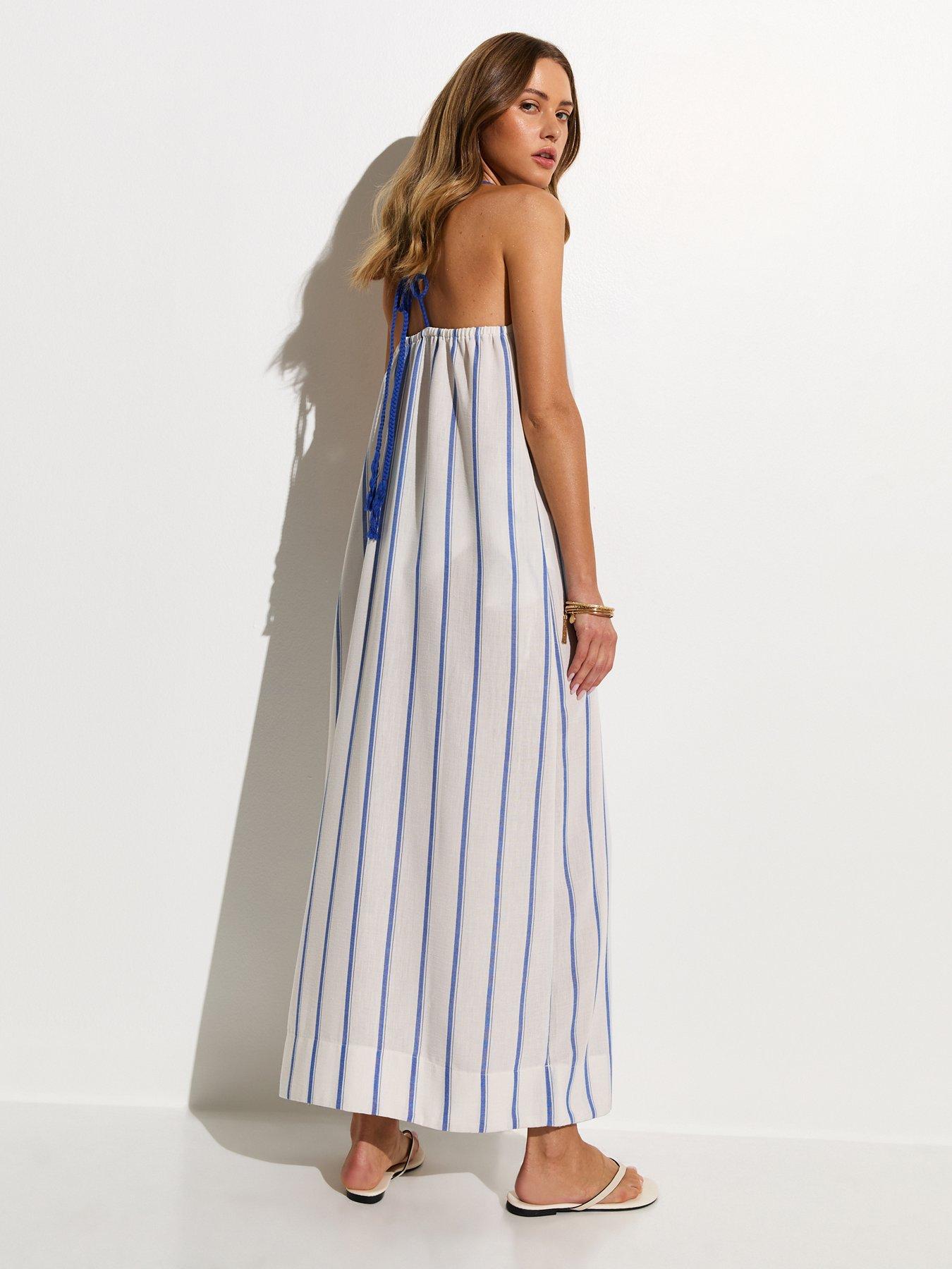 Image 2 of 5 of New Look Striped Tie Back Beach Maxi Dress - Blue