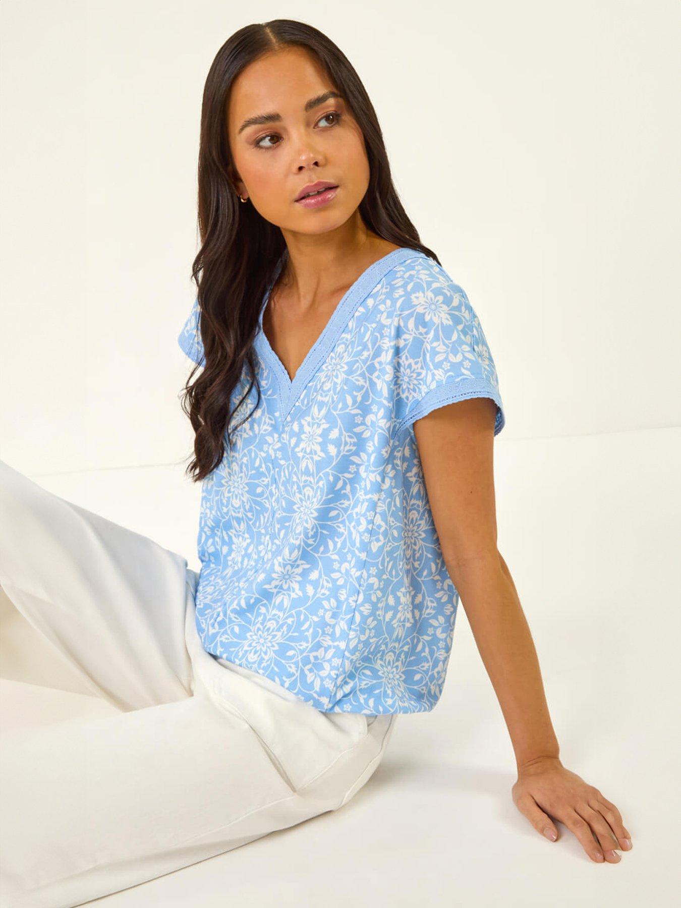 Roman Petite V-neck Trim Stretch Top