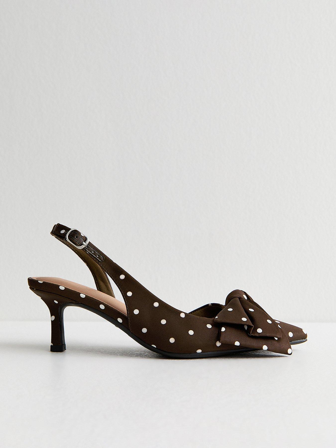 New Look Satin Polka Dot Slingback Court Shoes - Dark Brown