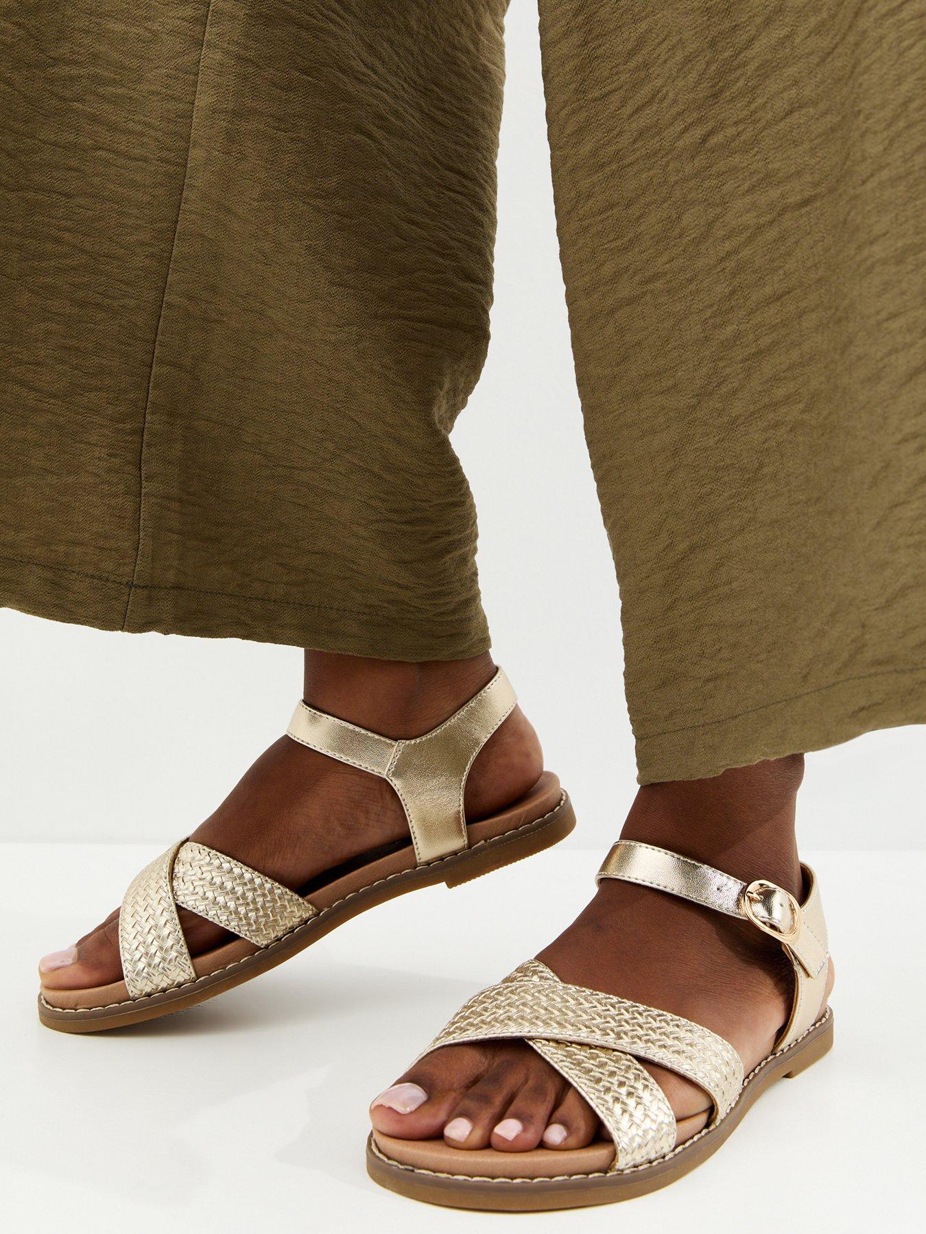 New Look Wide Fit Cross Over Flat Sandals - Gold | Very