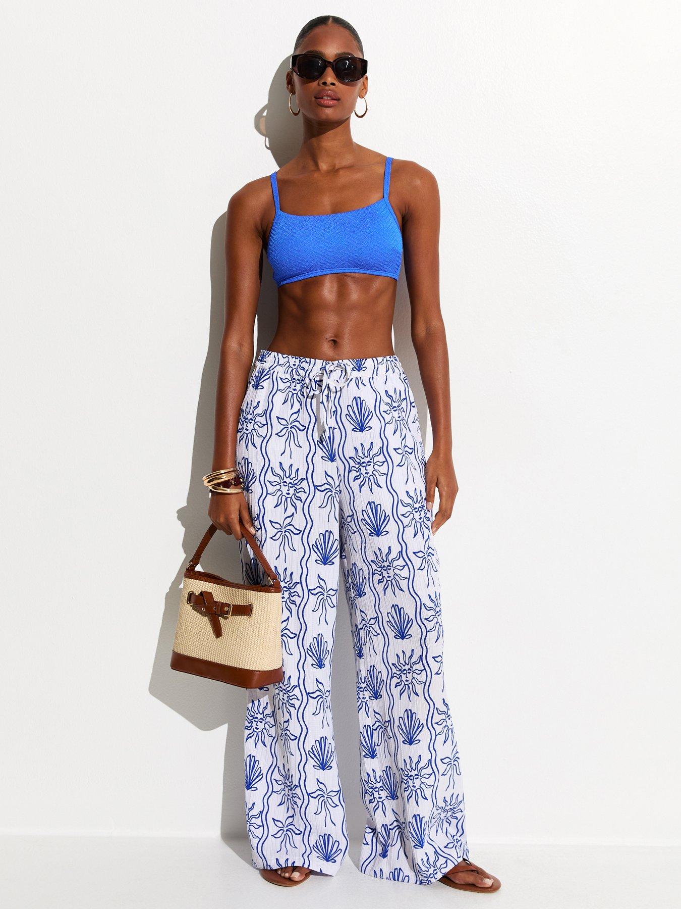 Image 3 of 6 of New Look Blue Texture Crop Bikini Top