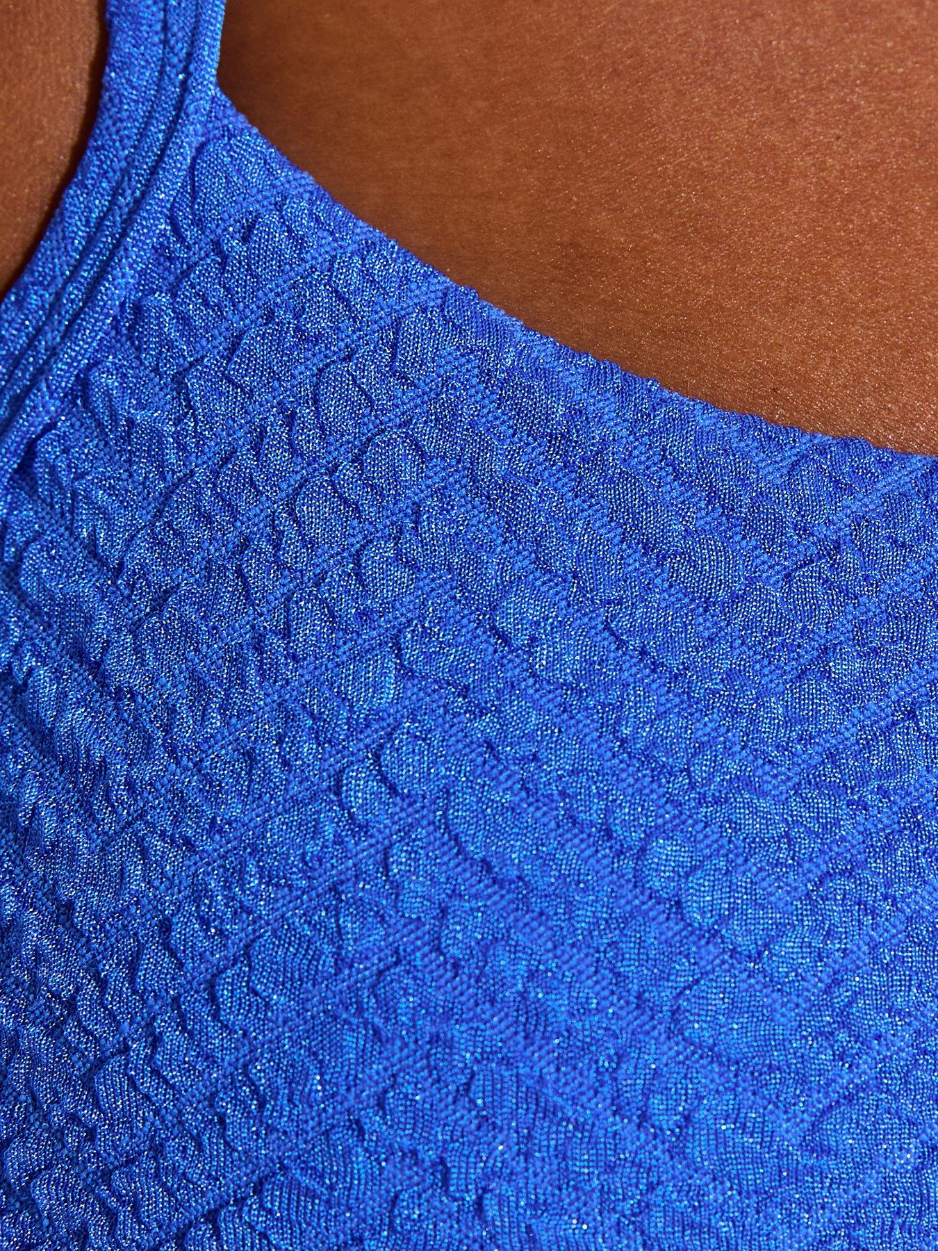 Image 5 of 6 of New Look Blue Texture Crop Bikini Top