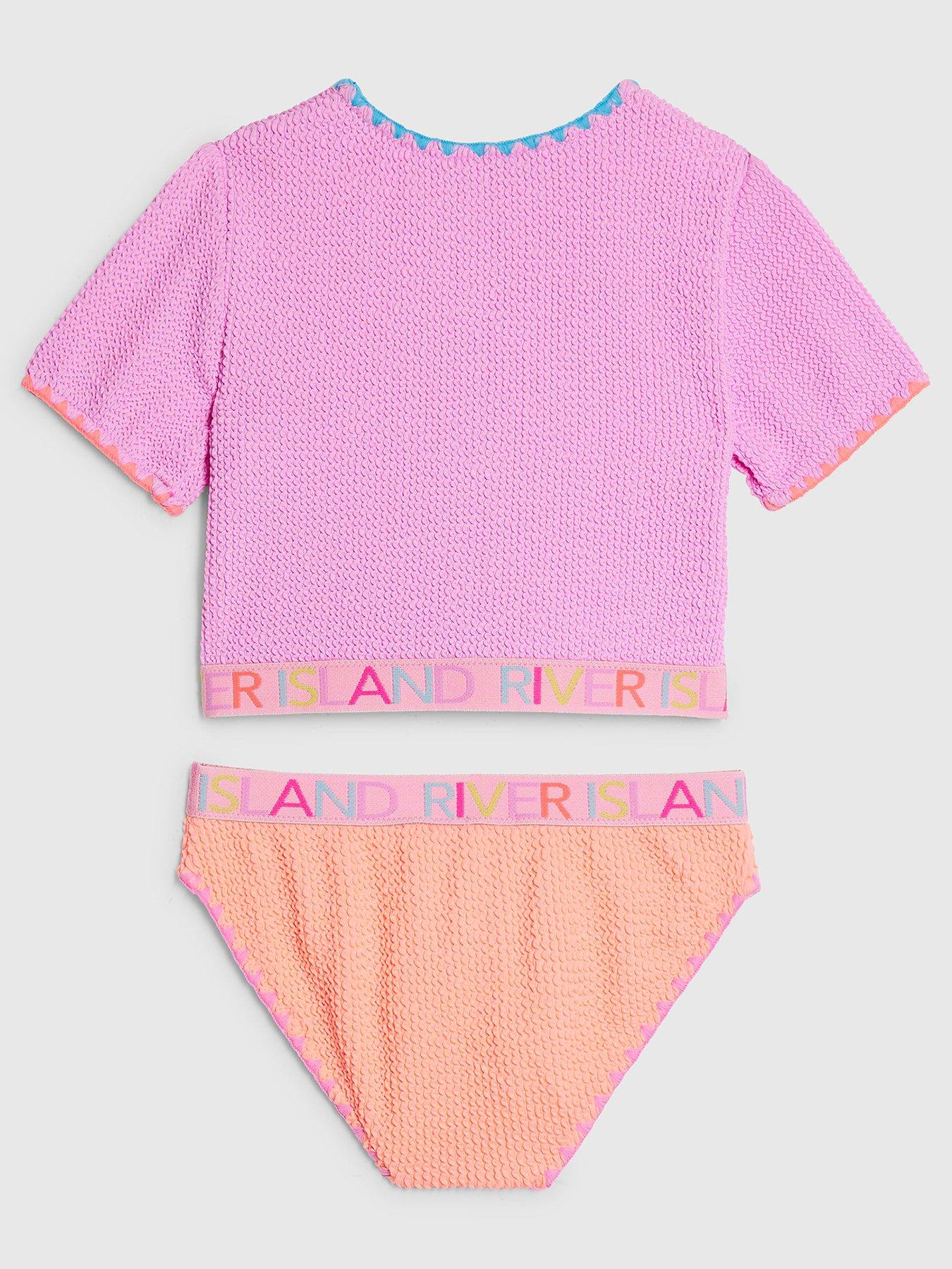 Image 2 of 3 of River Island Older Girls Textured T-Shirt Bikini Set - Purple