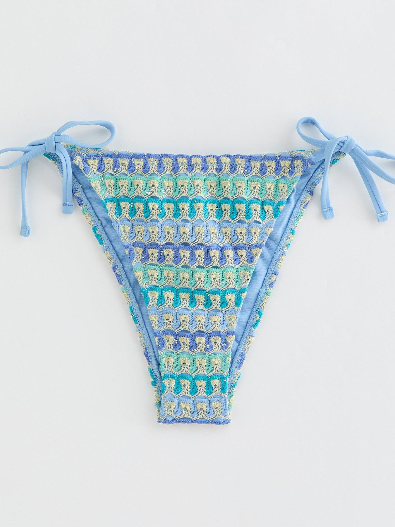 Image 6 of 6 of New Look Blue Crochet Side Tie Bikini Bottoms