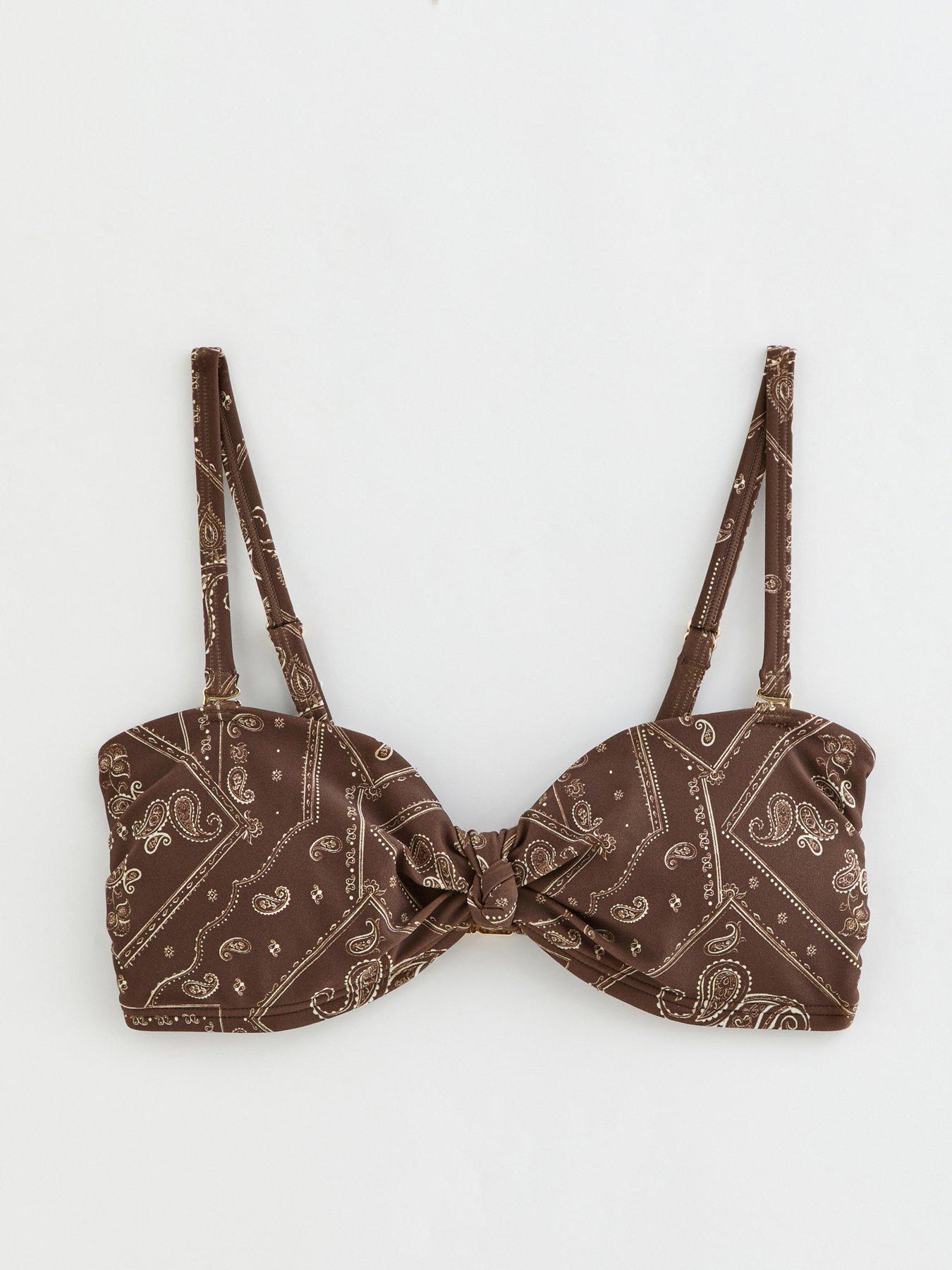 Image 6 of 6 of New Look Dark Brown Bandana Pattern Bandeau Co-ord Bikini Top