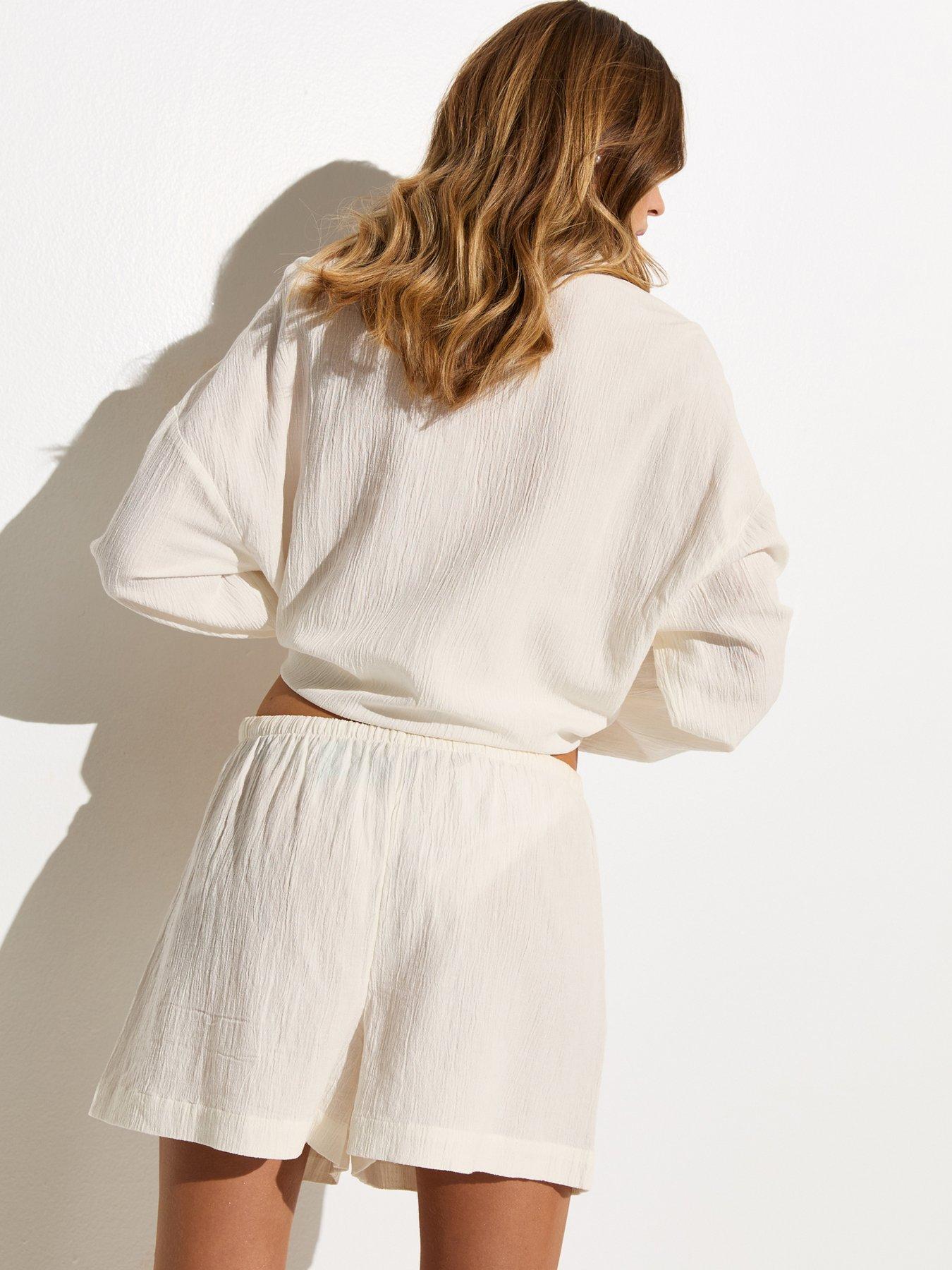 Image 2 of 6 of New Look White Crinkled Drawstring Beach Shorts