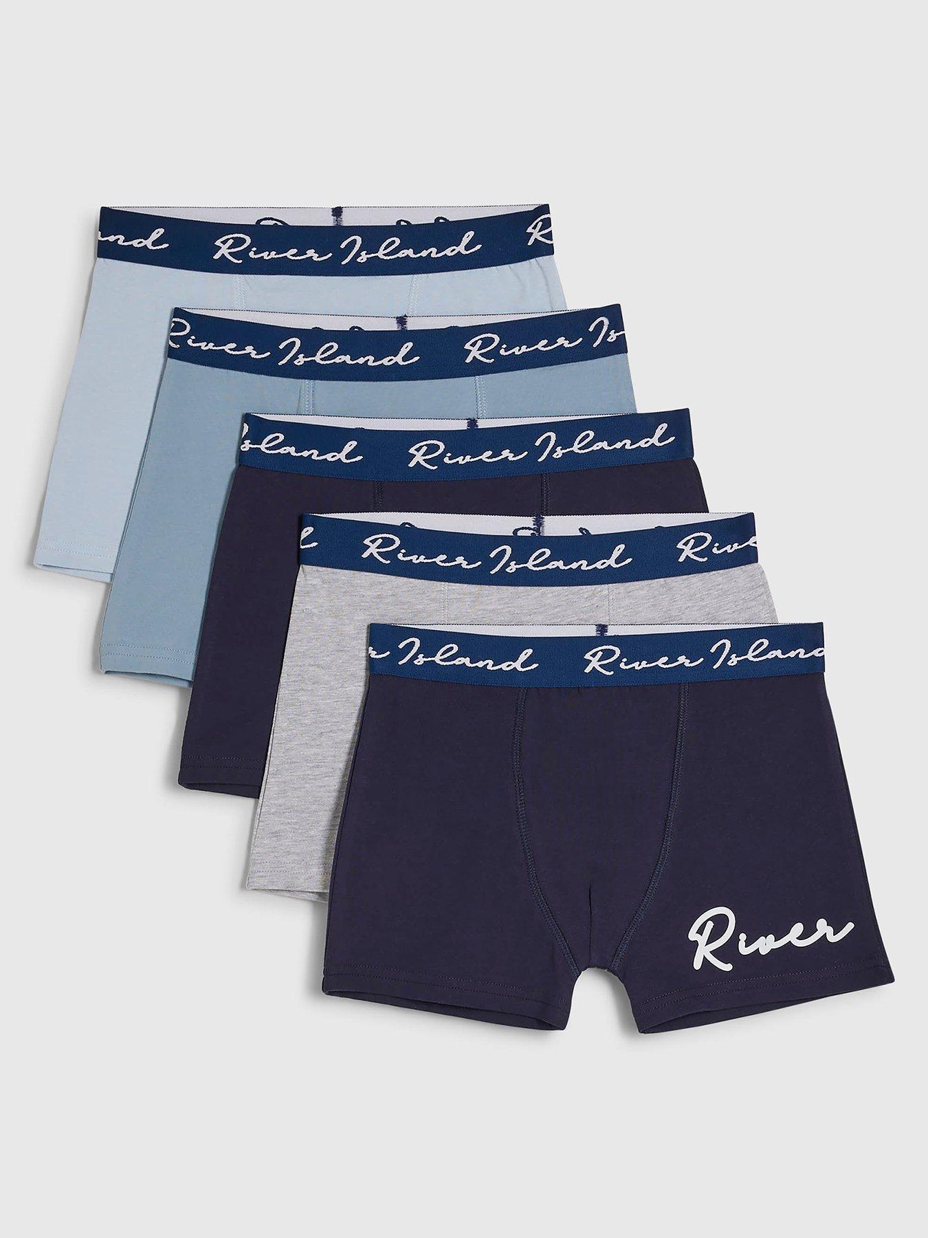 Image 1 of 3 of River Island Boys Scripty Pack Of 5 Boxers - Navy