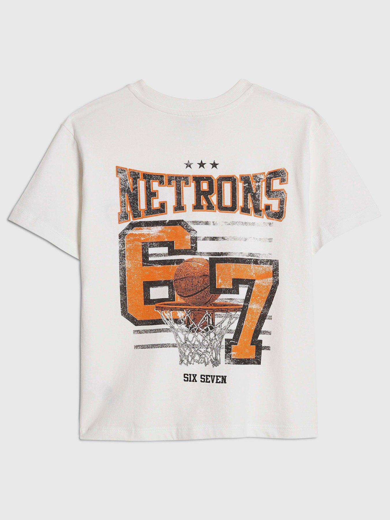 River Island Older Boys 67 Basketball Back Print T-Shirt, White, Size Age: 5-6 Years