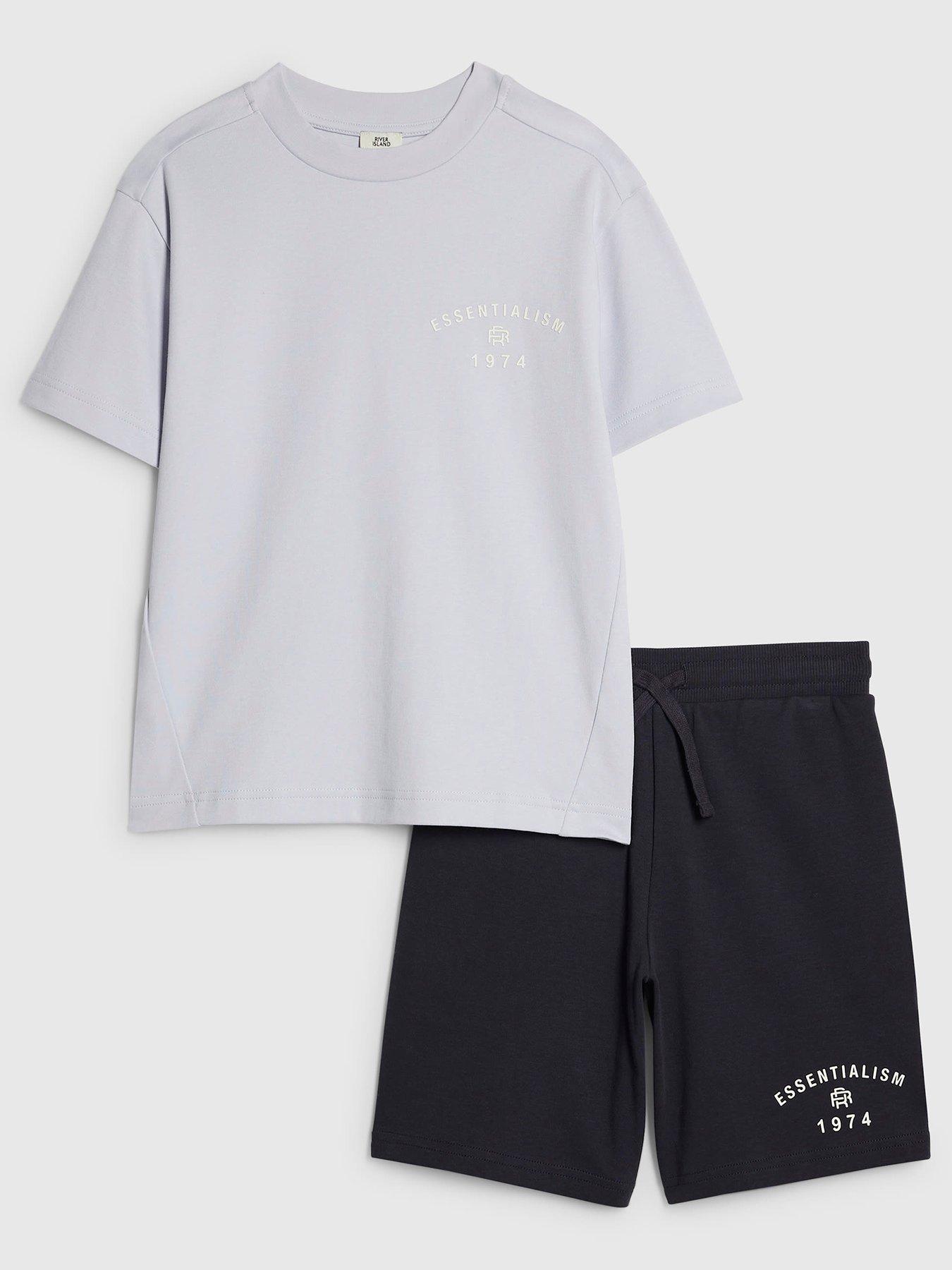 River Island Older Boys Essentialism T-Shirt  &  Shorts Set - Light Blue