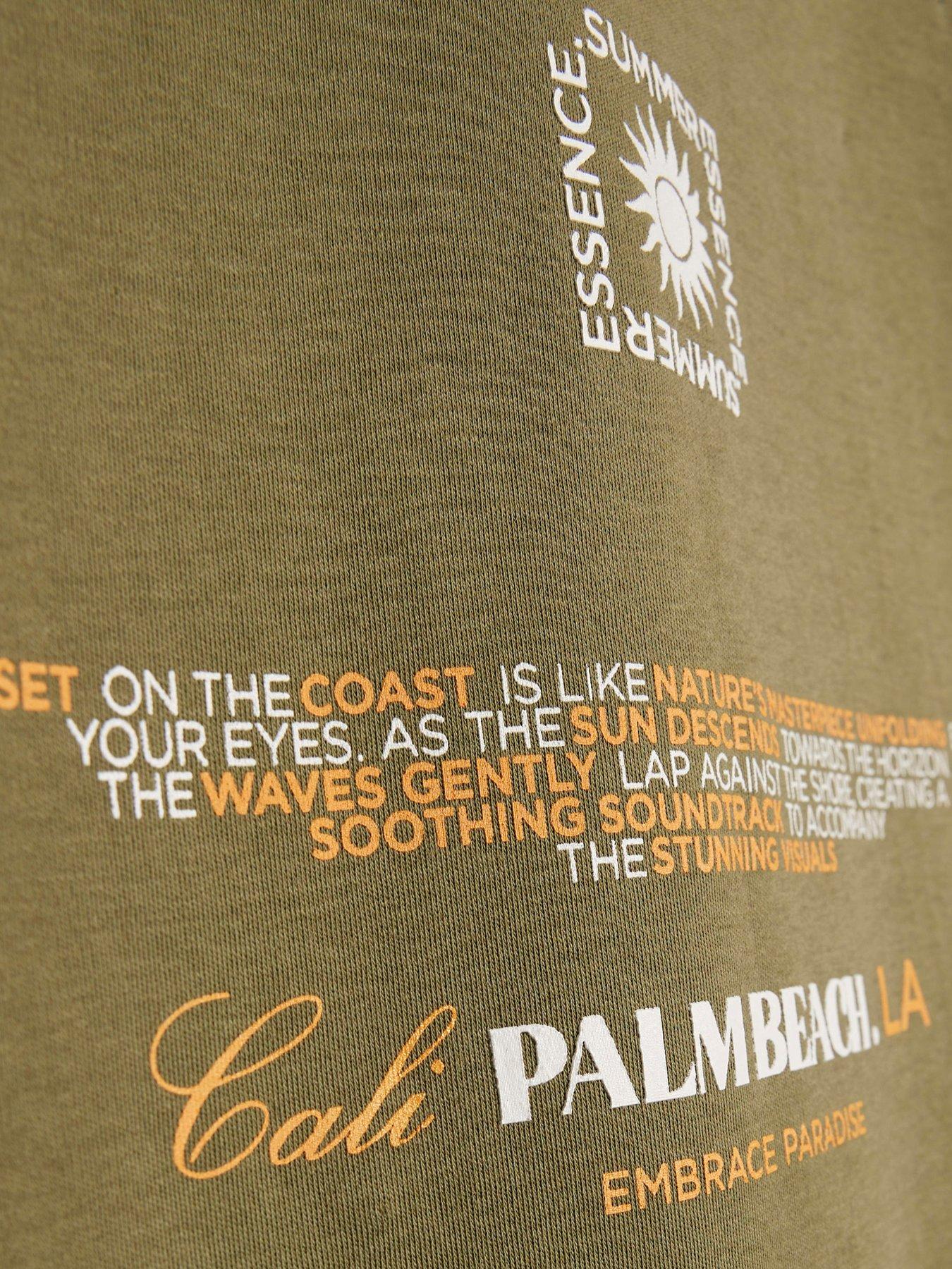 Image 5 of 5 of River Island Older Boys Palm Beach Back Print T-Shirt &amp; Shorts Set - Khaki