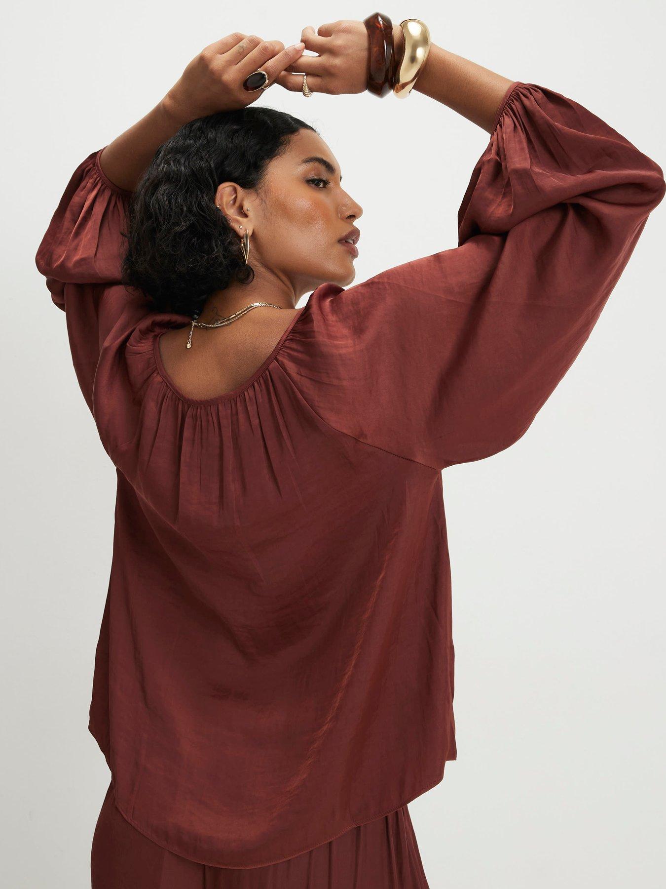Image 2 of 6 of River Island Airflow Notch Neck Top - Brown