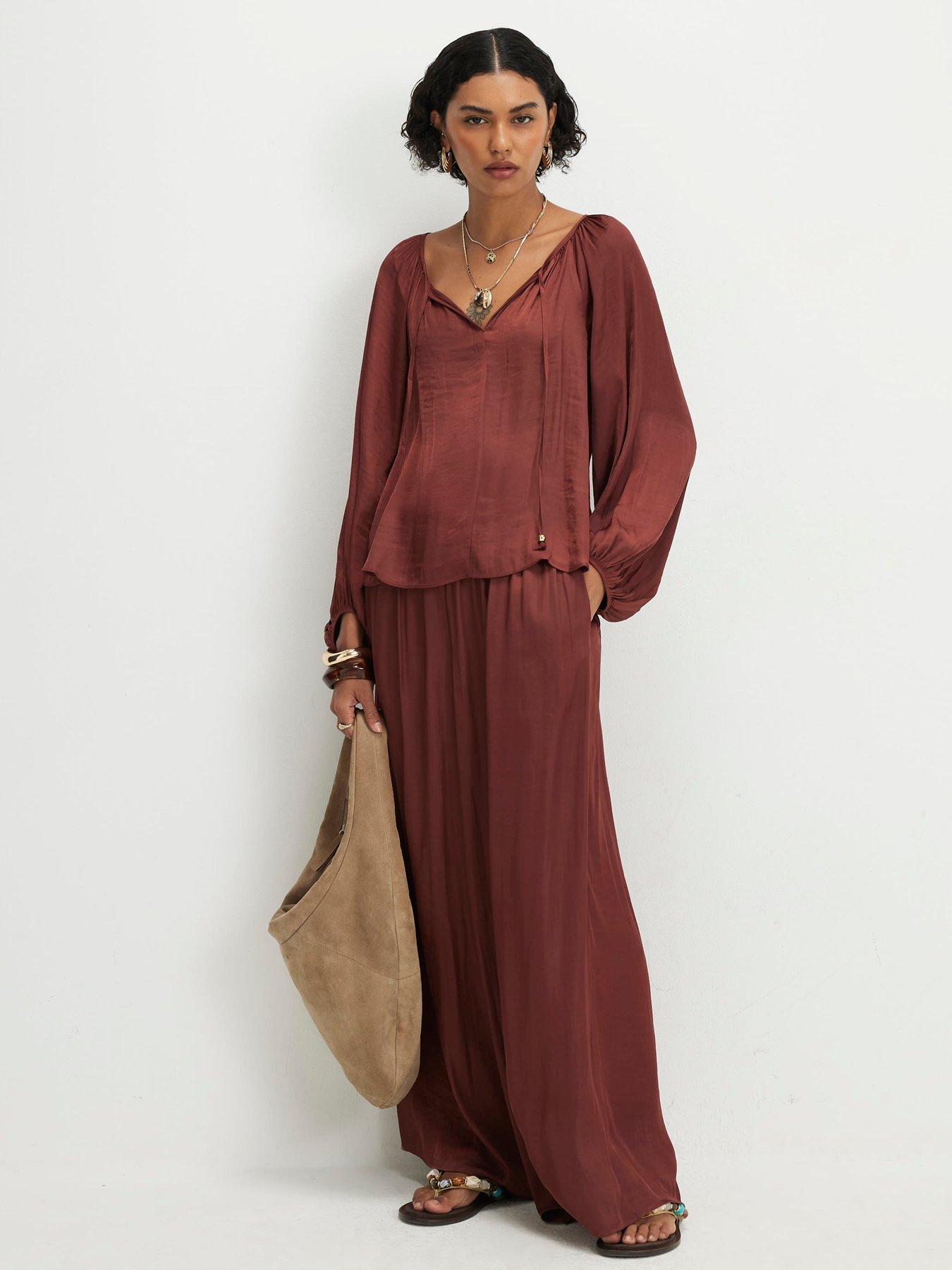 Image 3 of 6 of River Island Airflow Notch Neck Top - Brown