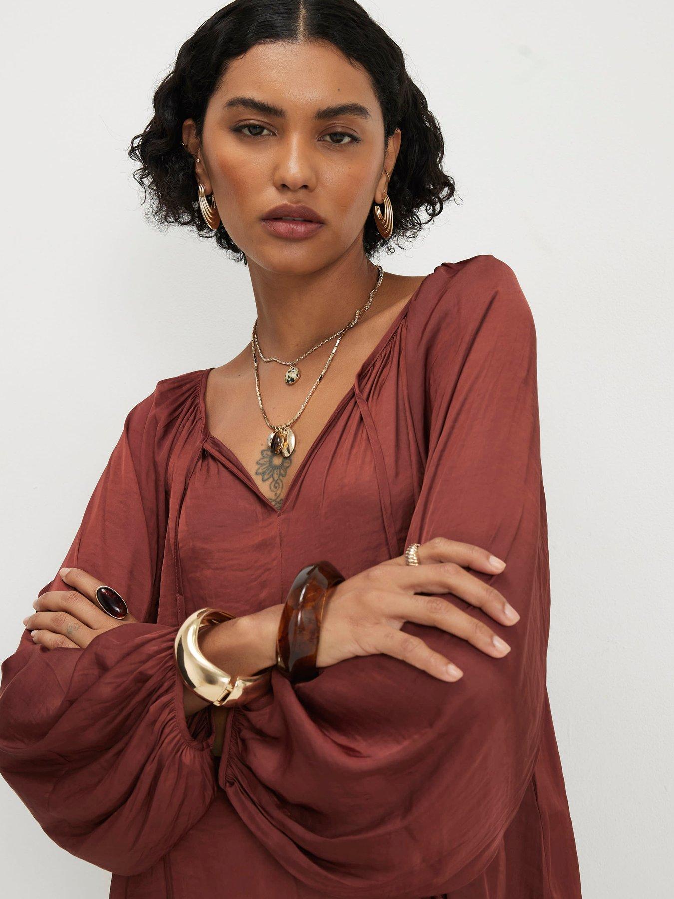 Image 4 of 6 of River Island Airflow Notch Neck Top - Brown