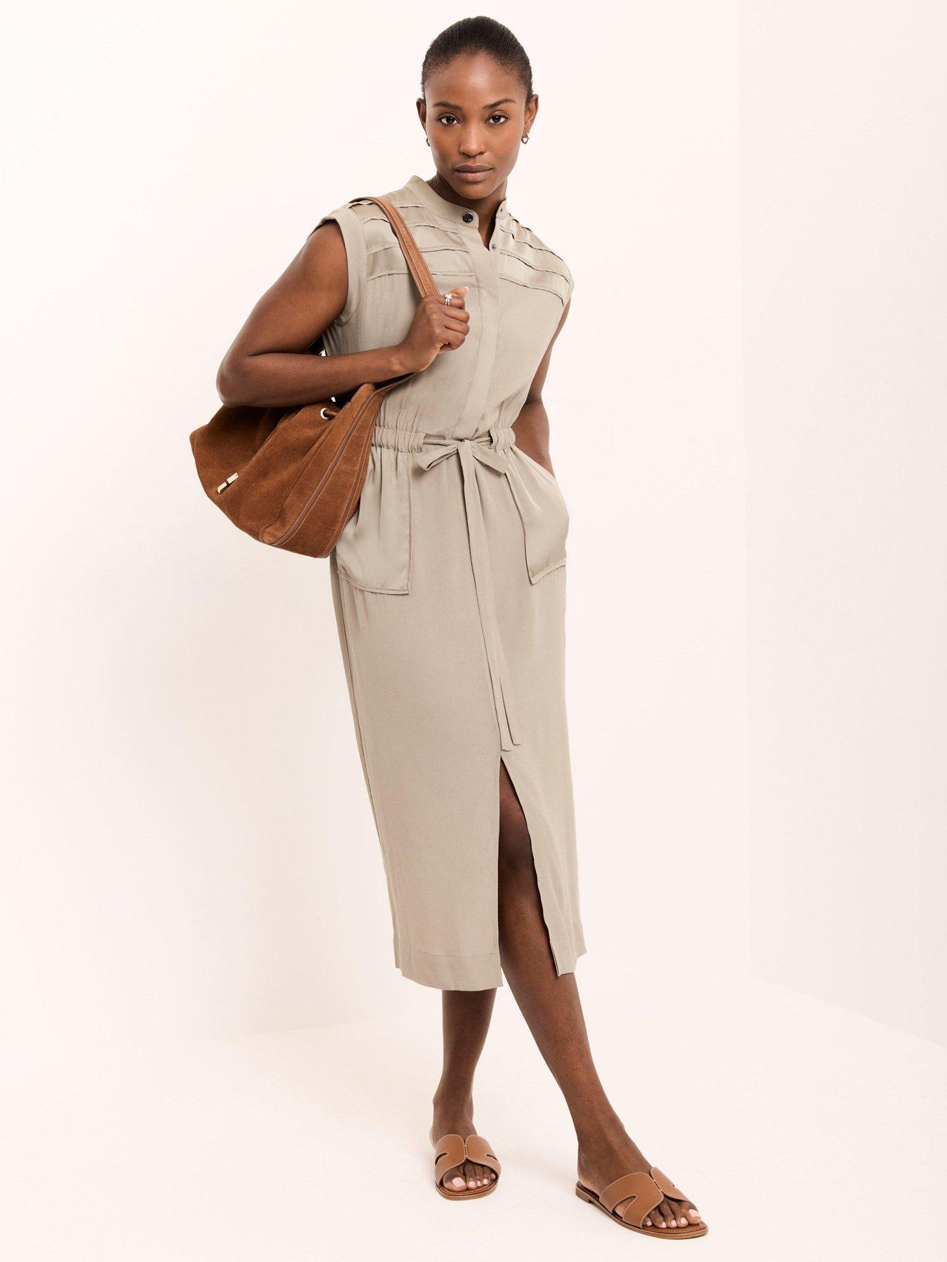 Mint Velvet Sleeveless Utility Shirt Midi Dress - Khaki