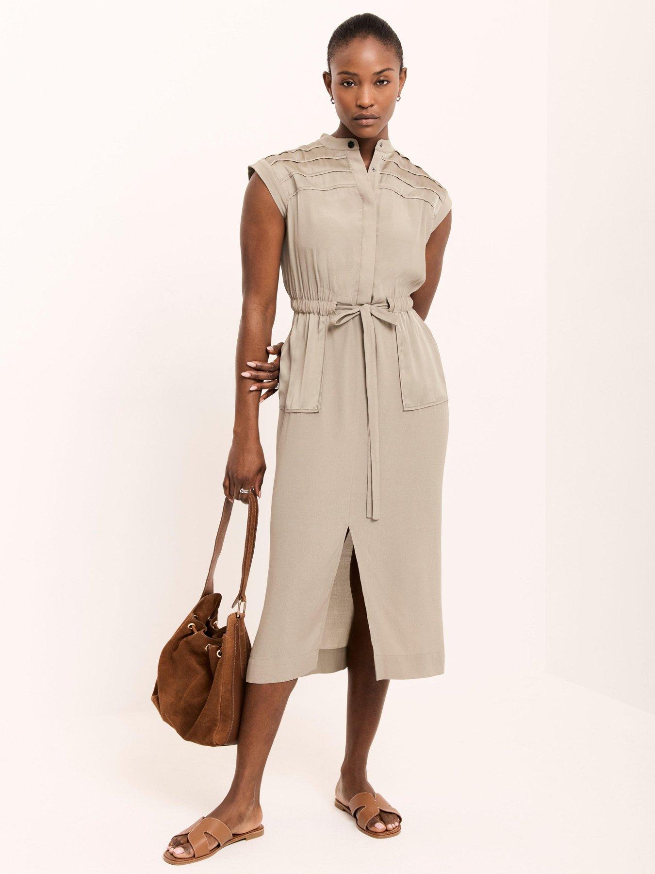 Mint Velvet Sleeveless Utility Shirt Midi Dress - Khaki | Very