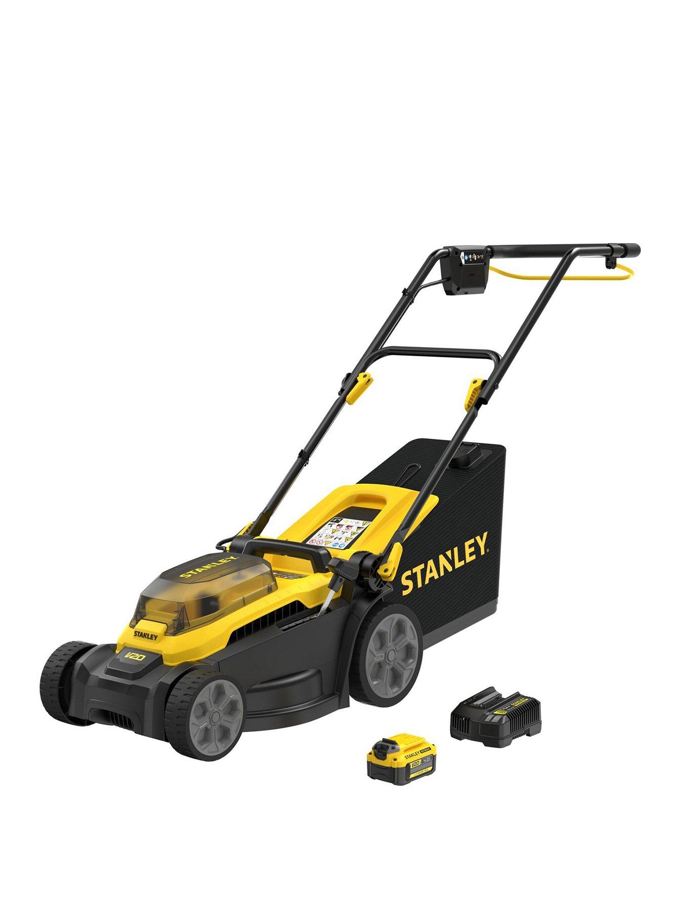 Stanley FatMax SCMWP3401M1-GB 18V V20 34cm Walk-Behind Cordless Mower Kit - Brushless 4Ah Battery, Charger, 35L Collection Bag