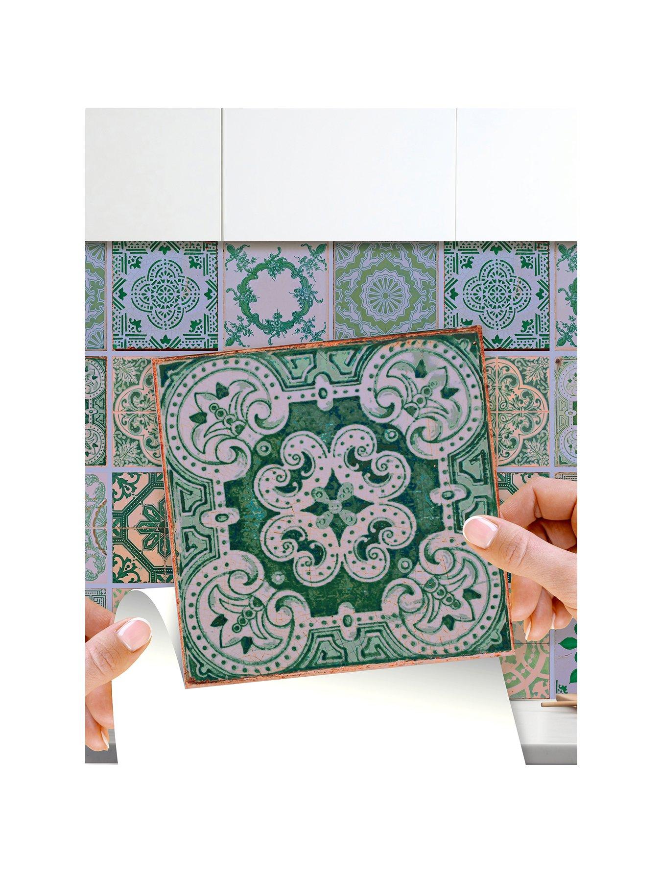 Image 2 of 7 of Walplus Vintage Green Antique Azulejo Wall Tile Sticker Set - 15 X 15 Cm (6 X 6 In) - 24 Pcs