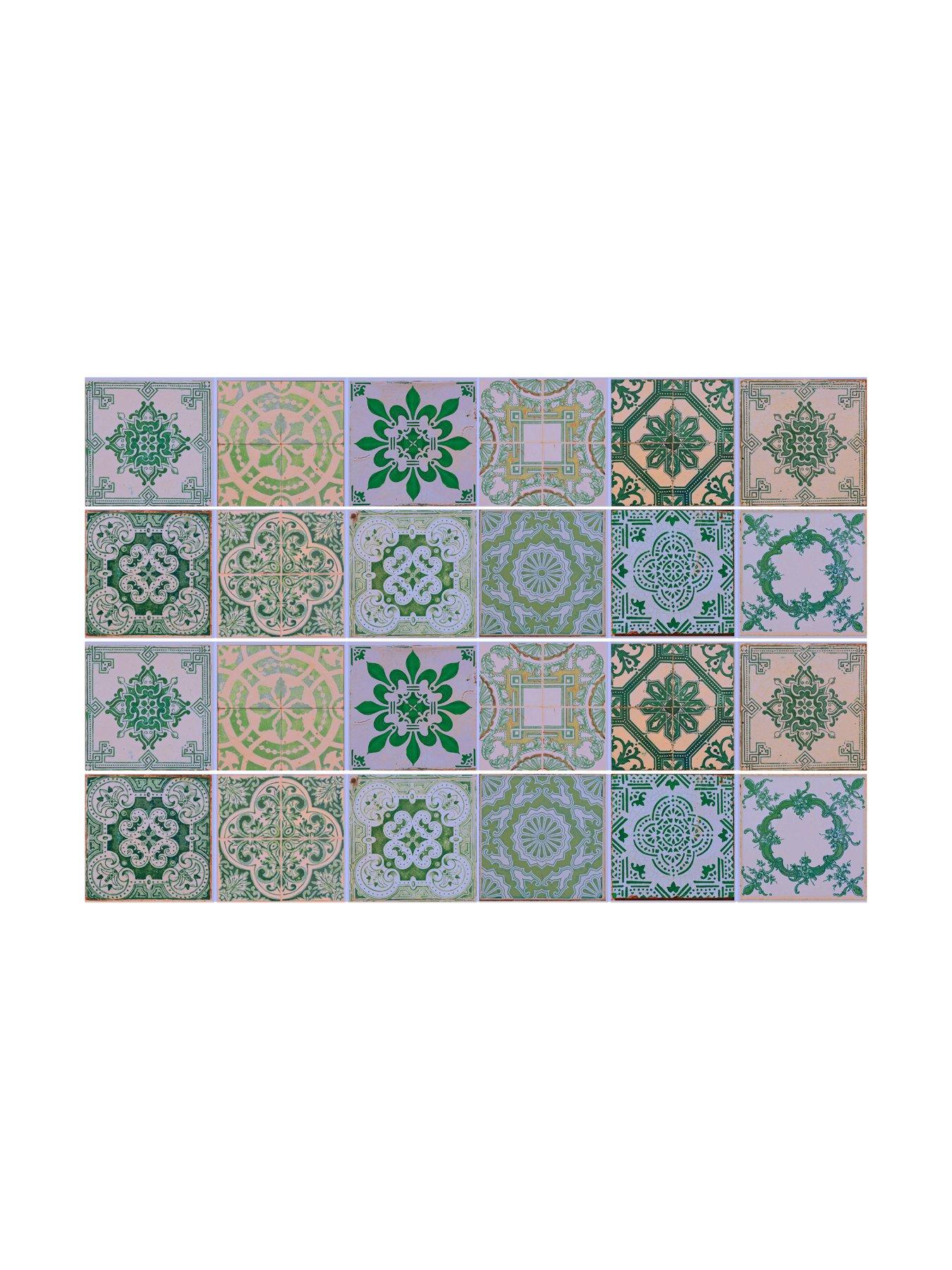Image 4 of 7 of Walplus Vintage Green Antique Azulejo Wall Tile Sticker Set - 15 X 15 Cm (6 X 6 In) - 24 Pcs