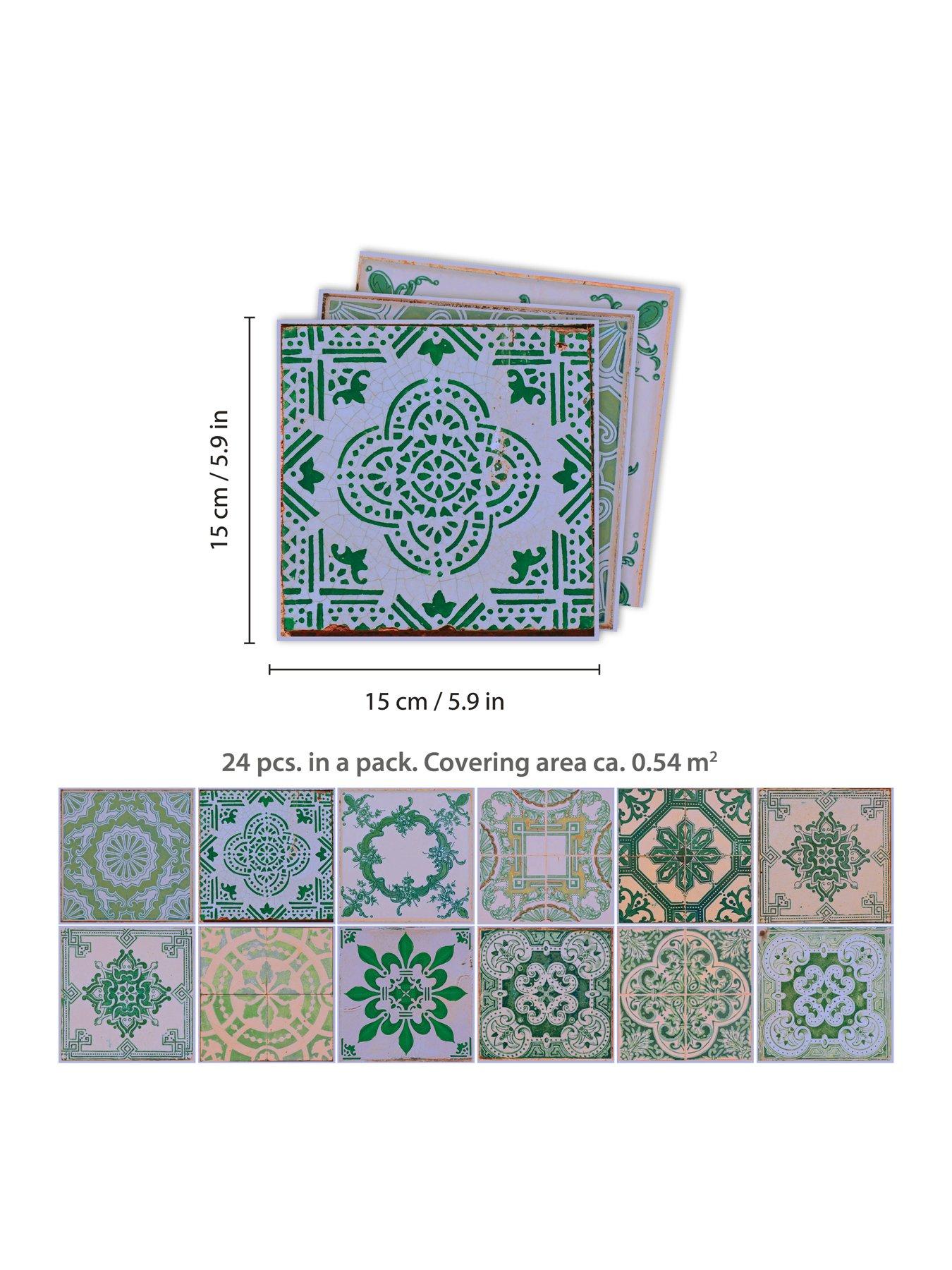 Image 5 of 7 of Walplus Vintage Green Antique Azulejo Wall Tile Sticker Set - 15 X 15 Cm (6 X 6 In) - 24 Pcs