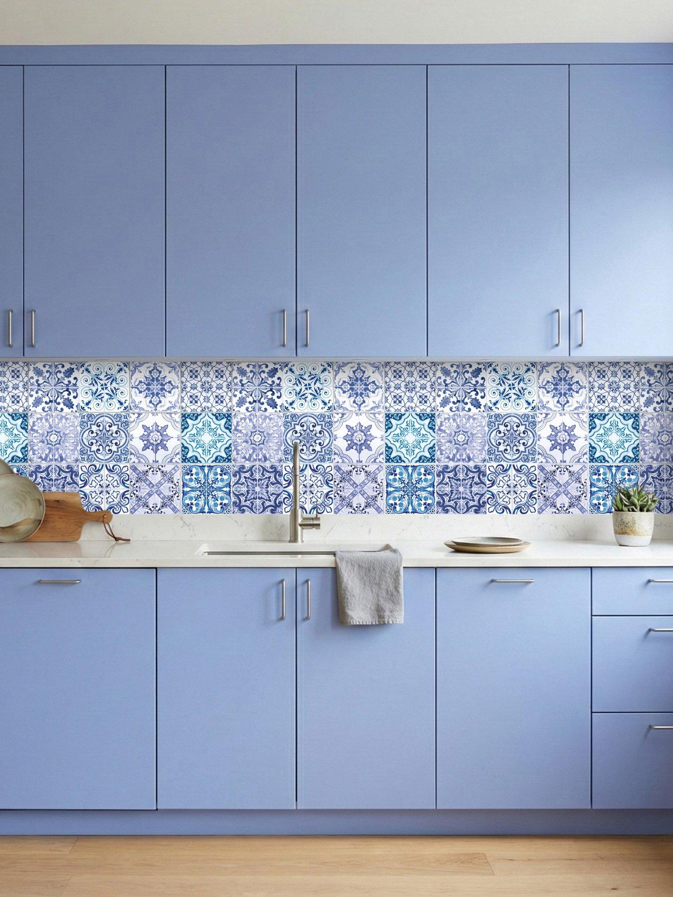Walplus Blue Turkish Mediterranean Wall Tiles Sticker Set - 15 X 15 Cm (6 X 6 In) - 24 Pcs