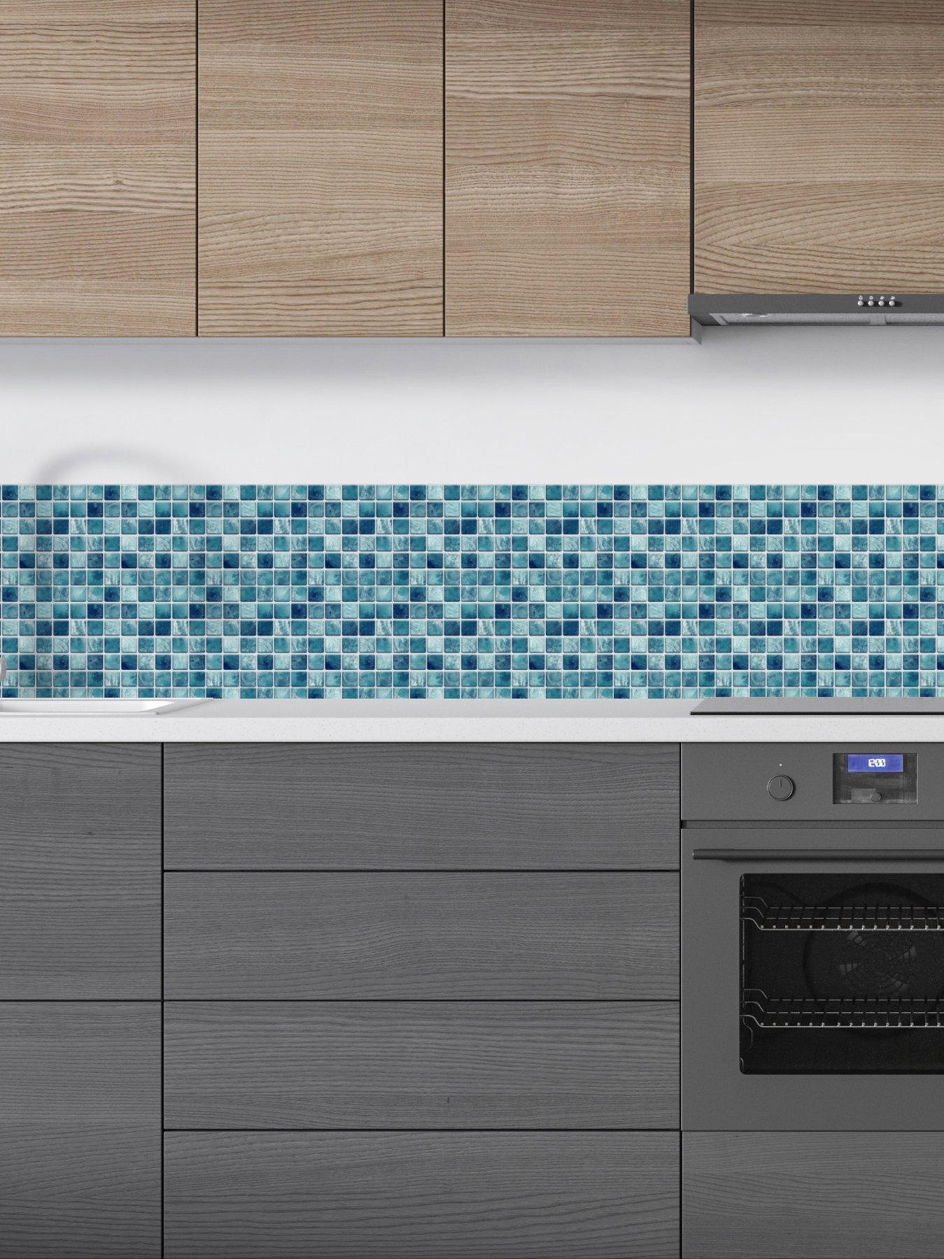Image 1 of 7 of Walplus Mother Pearl Turquoise Jewel Mosaic Wall Tile Sticker Set - 15cm (6inch) - 24pcs One Pack