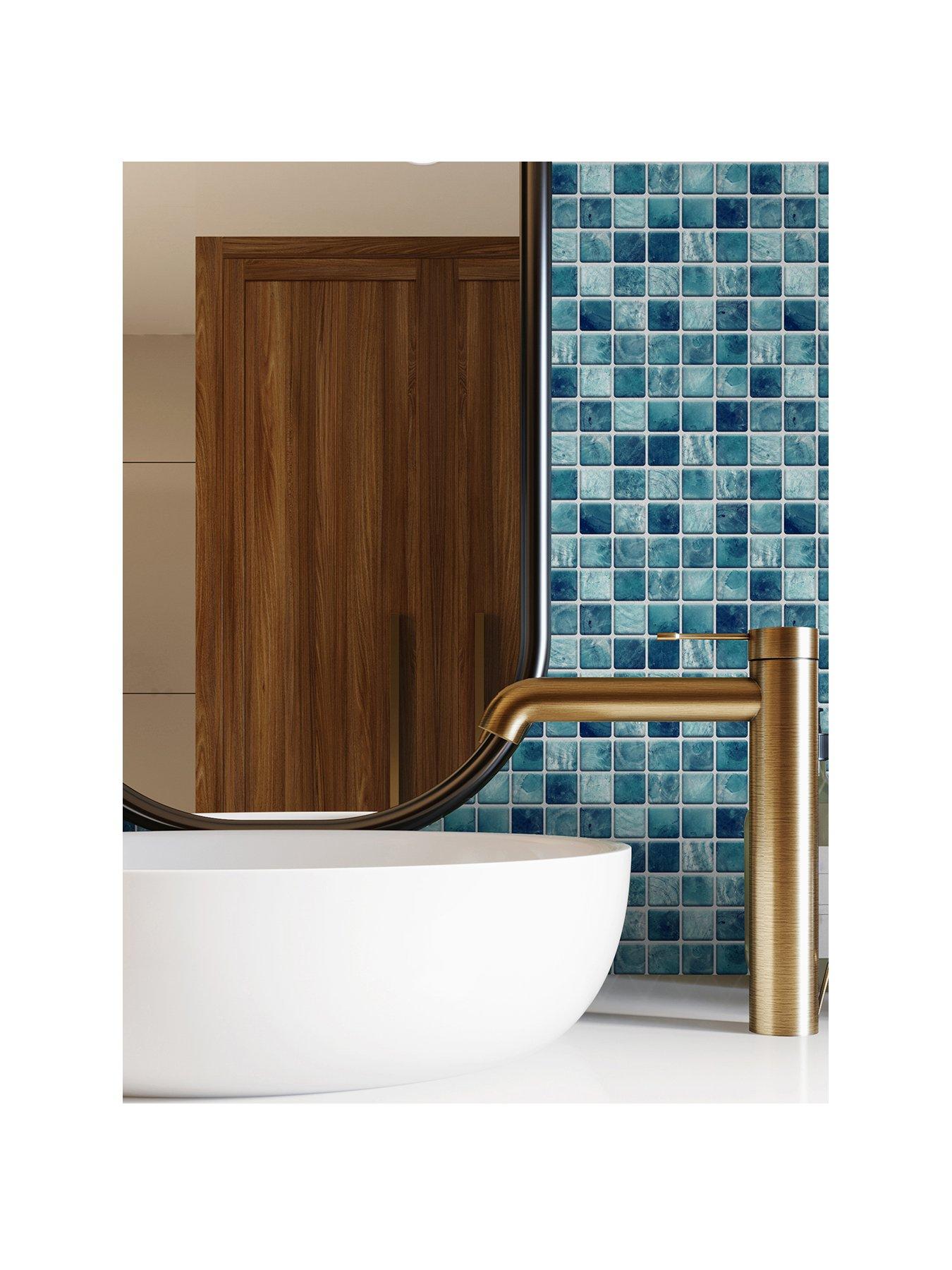 Image 2 of 7 of Walplus Mother Pearl Turquoise Jewel Mosaic Wall Tile Sticker Set - 15cm (6inch) - 24pcs One Pack