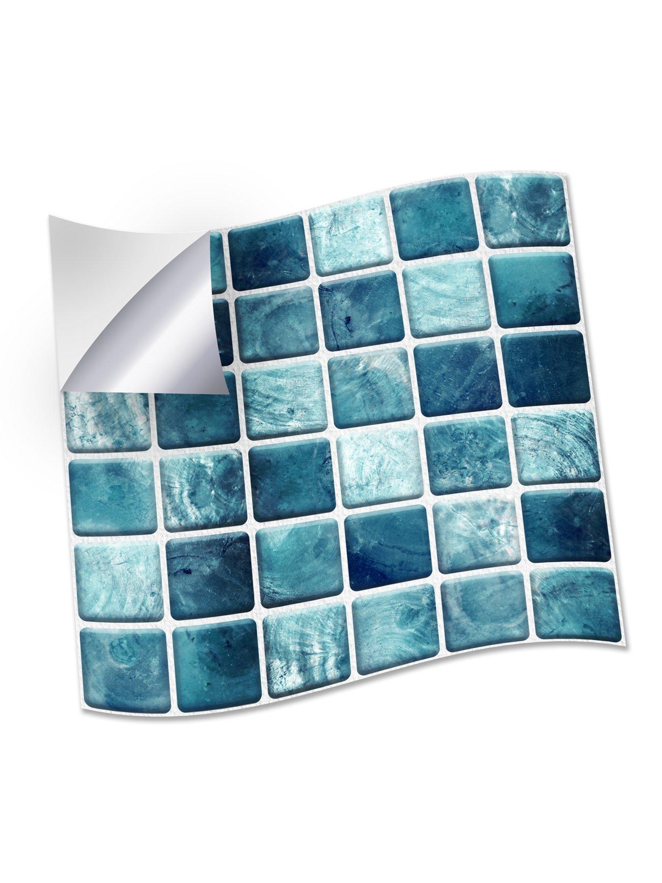Image 3 of 7 of Walplus Mother Pearl Turquoise Jewel Mosaic Wall Tile Sticker Set - 15cm (6inch) - 24pcs One Pack