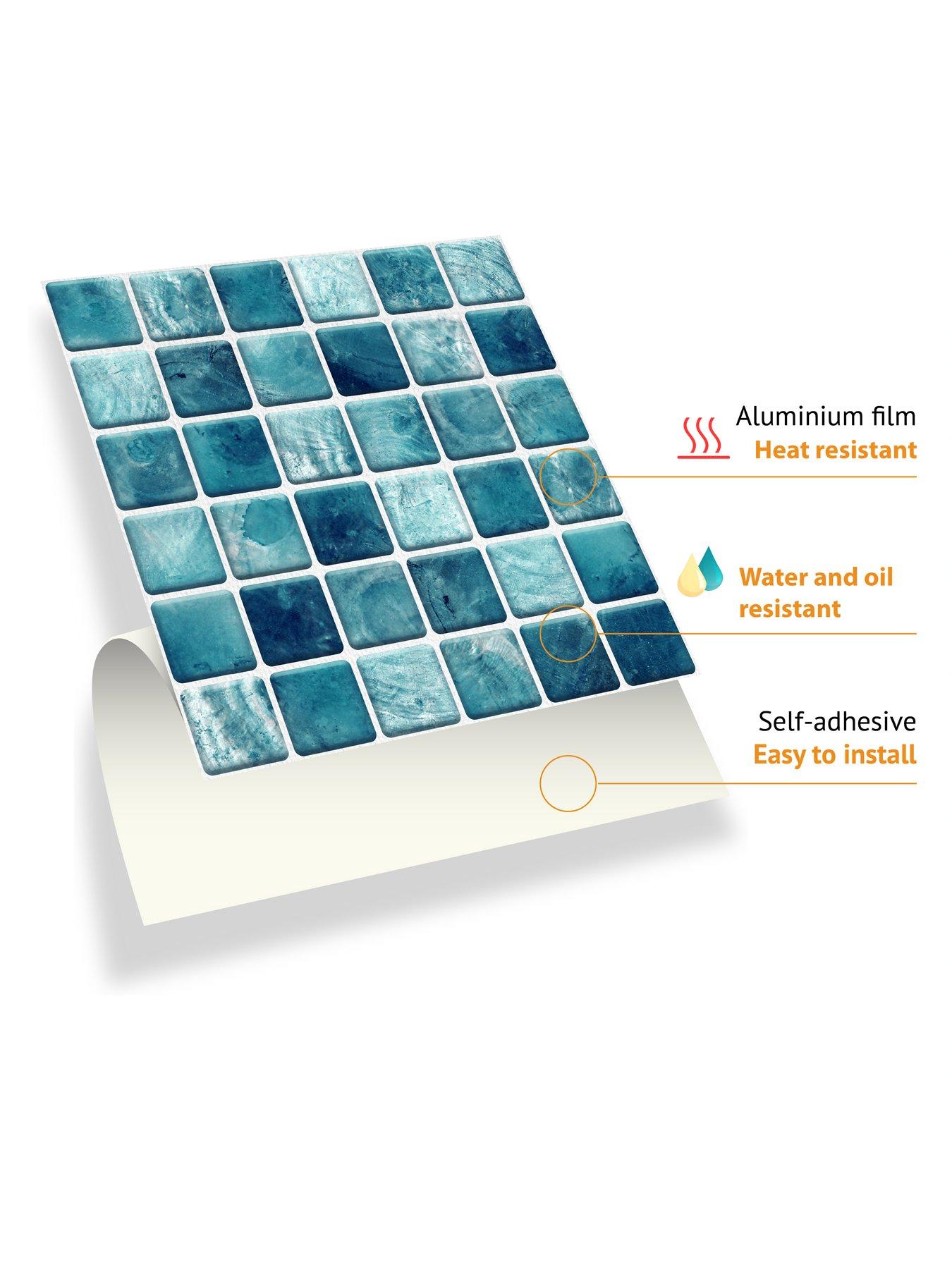 Image 6 of 7 of Walplus Mother Pearl Turquoise Jewel Mosaic Wall Tile Sticker Set - 15cm (6inch) - 24pcs One Pack